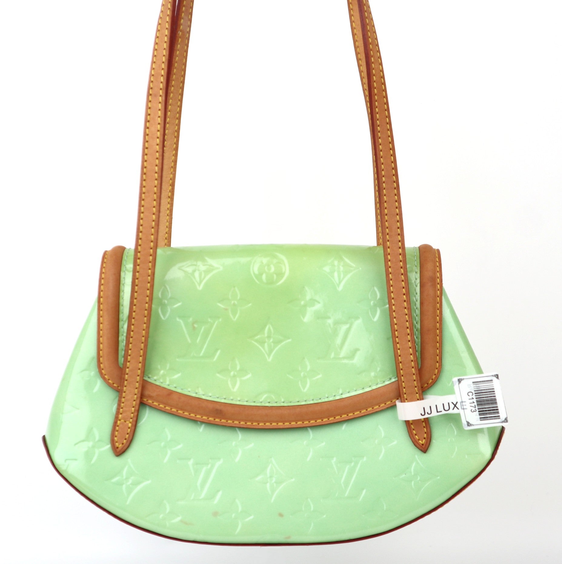 C1173 Louis Vuitton Vernic Biscayne Bay Leather Shoulder Bag Green-Pre Owned
