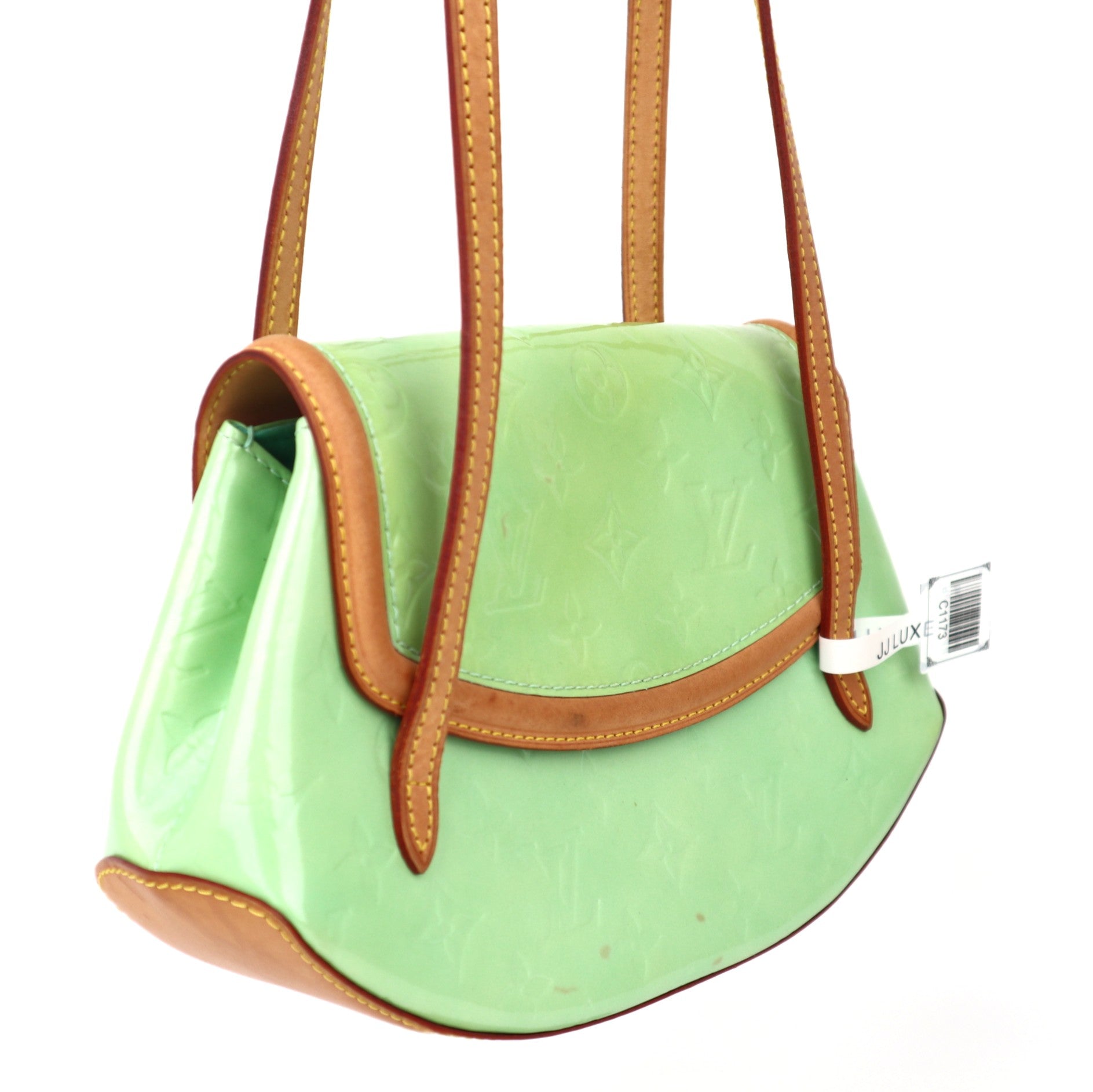 C1173 Louis Vuitton Vernic Biscayne Bay Leather Shoulder Bag Green-Pre Owned