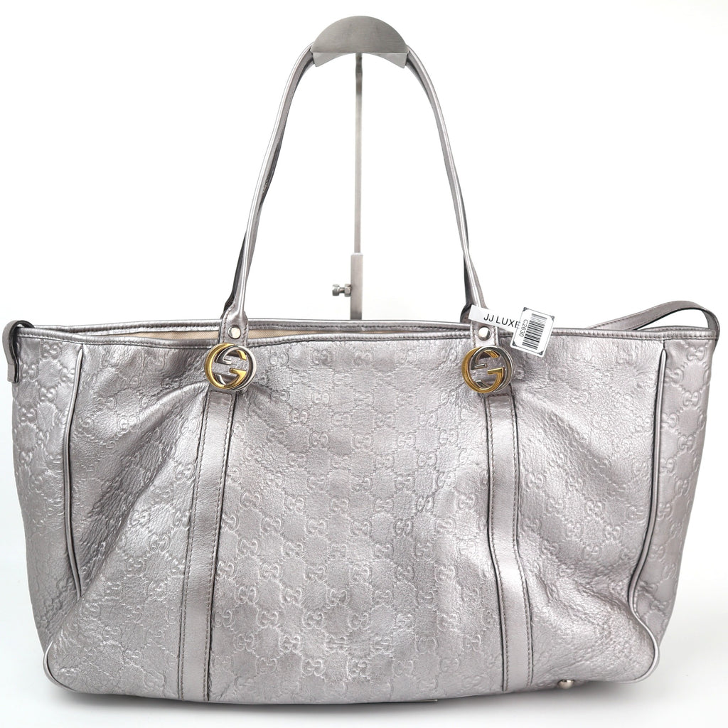 C2630 Gucci Shoulder Bag GG Twins Guccissima Silver | Pre-Owned Excellent Silver Guccissima, GG monogram Canvas, Leather