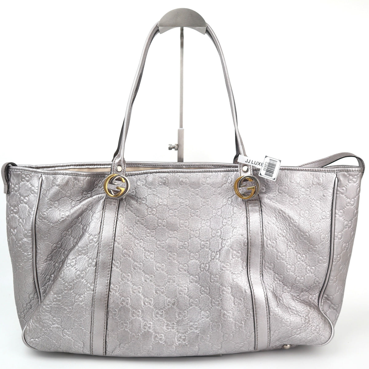 C2630 Gucci Shoulder Bag GG Twins Guccissima Silver | Pre-Owned Excellent Silver Guccissima, GG monogram Canvas, Leather