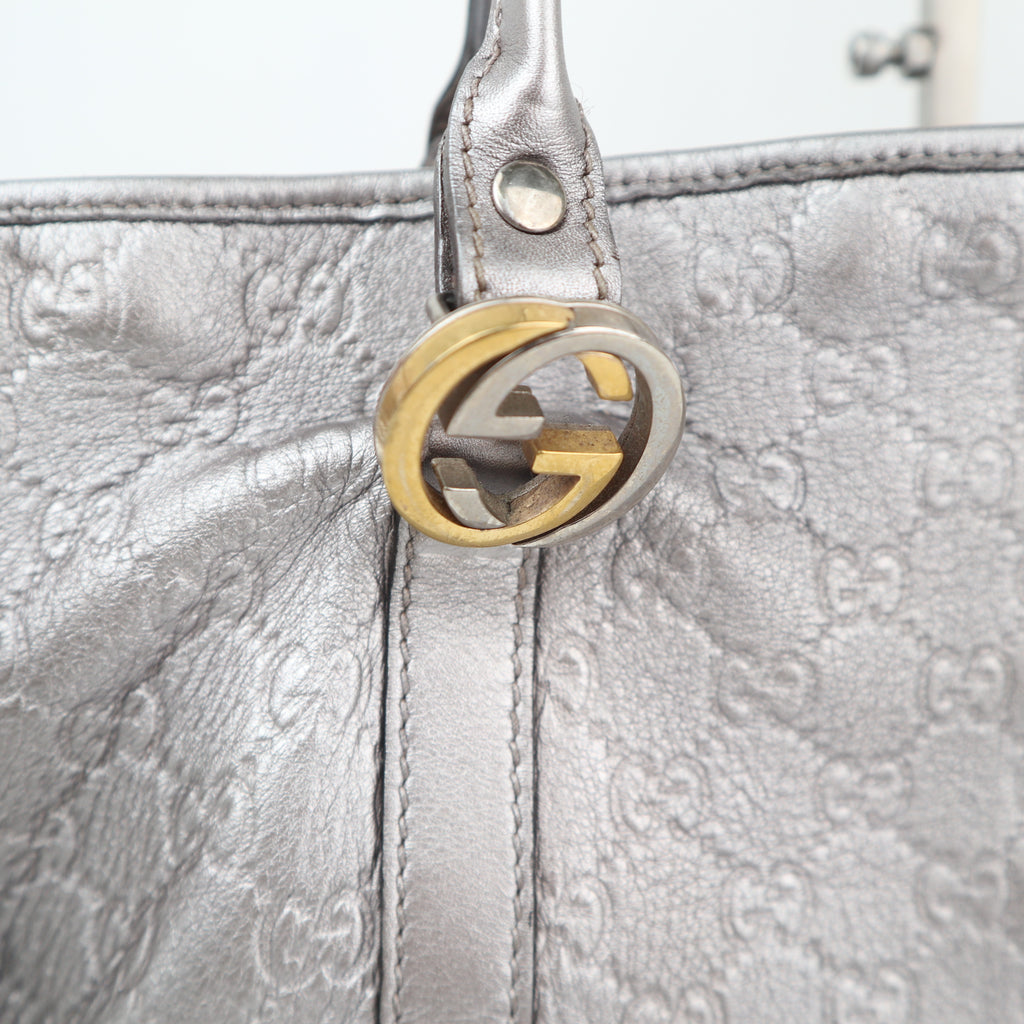 C2630 Gucci Shoulder Bag GG Twins Guccissima Silver | Pre-Owned Excellent Silver Guccissima, GG monogram Canvas, Leather