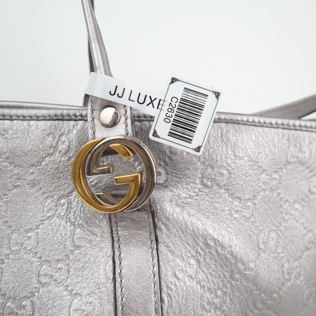 C2630 Gucci Shoulder Bag GG Twins Guccissima Silver | Pre-Owned Excellent Silver Guccissima, GG monogram Canvas, Leather