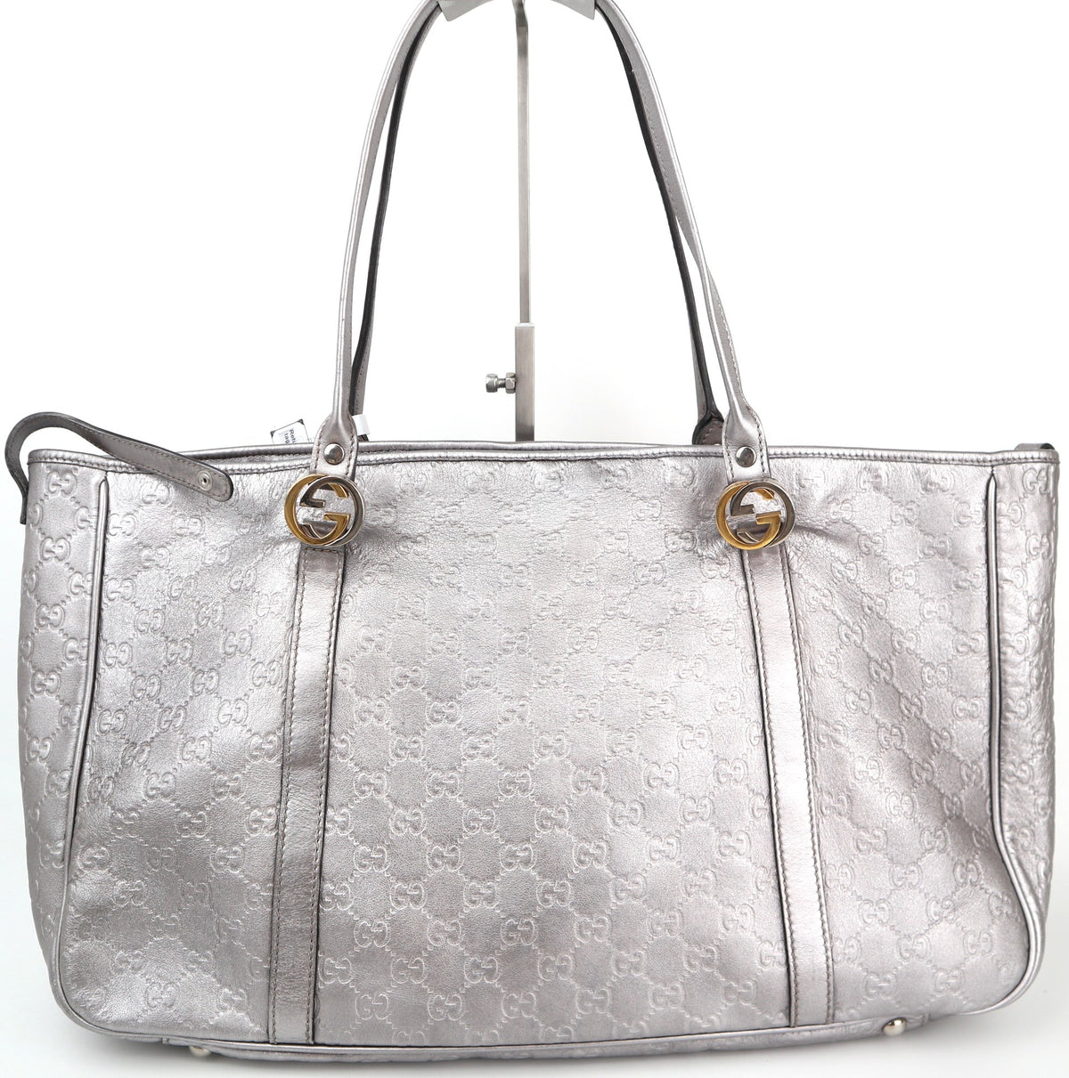 C2630 Gucci Shoulder Bag GG Twins Guccissima Silver | Pre-Owned Excellent Silver Guccissima, GG monogram Canvas, Leather