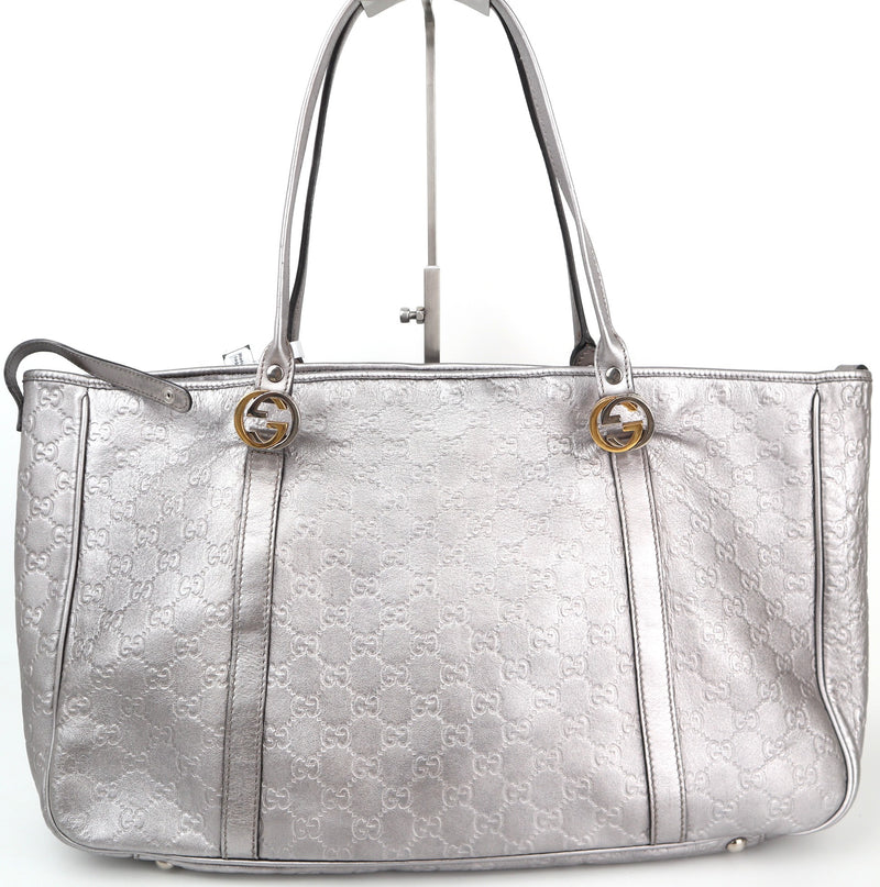 C2630 Gucci Shoulder Bag GG Twins Guccissima Silver | Pre-Owned Excellent Silver Guccissima, GG monogram Canvas, Leather