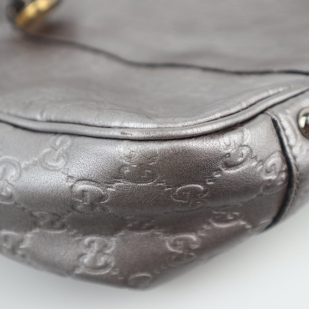 C2630 Gucci Shoulder Bag GG Twins Guccissima Silver | Pre-Owned Excellent Silver Guccissima, GG monogram Canvas, Leather