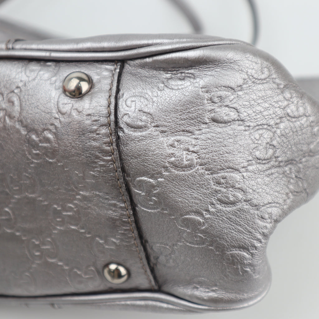 C2630 Gucci Shoulder Bag GG Twins Guccissima Silver | Pre-Owned Excellent Silver Guccissima, GG monogram Canvas, Leather
