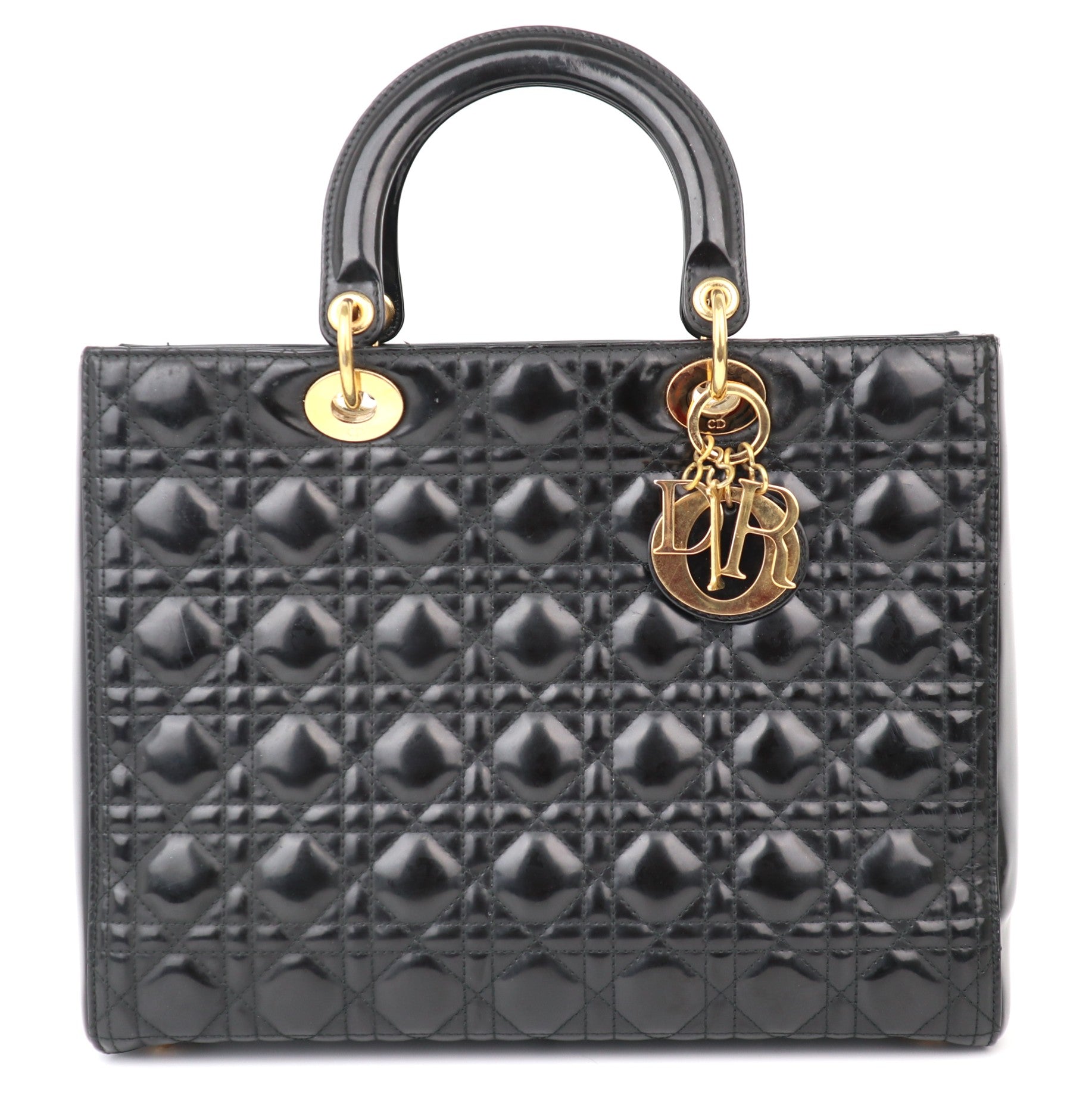 C1181 Dior Lady Dior Large Black Patent Leather Totes Bag-Pre Owned