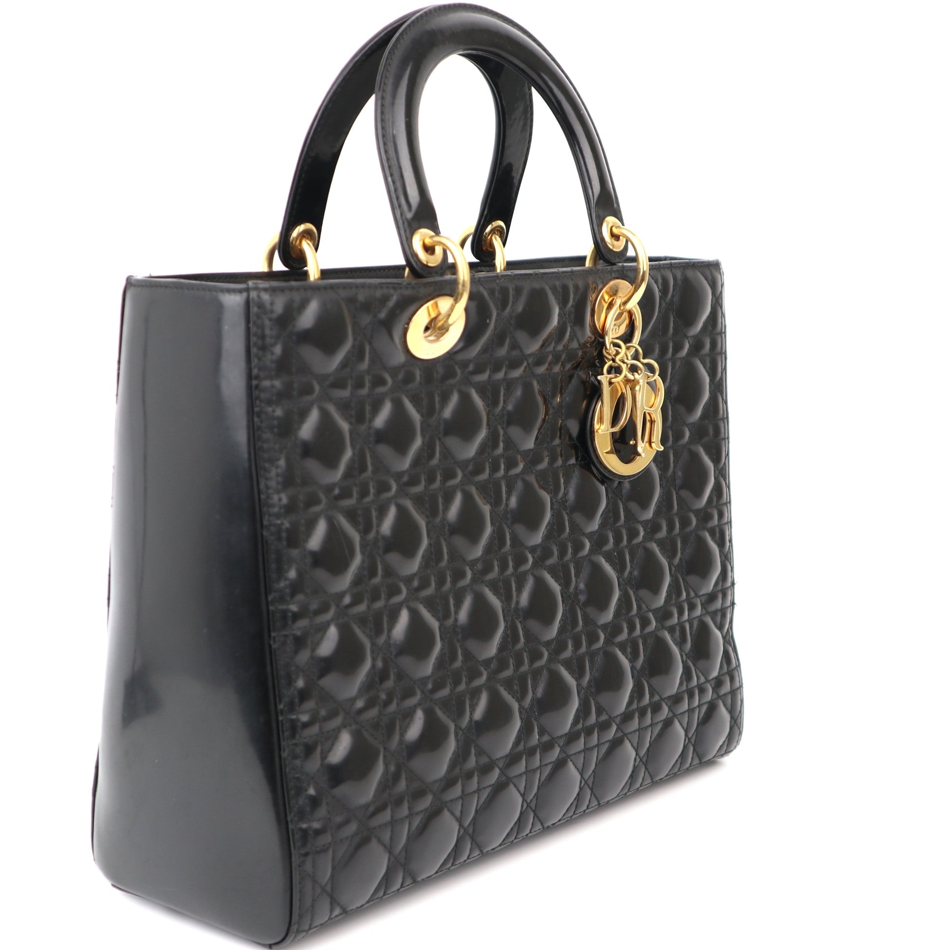 C1181 Dior Lady Dior Large Black Patent Leather Totes Bag-Pre Owned