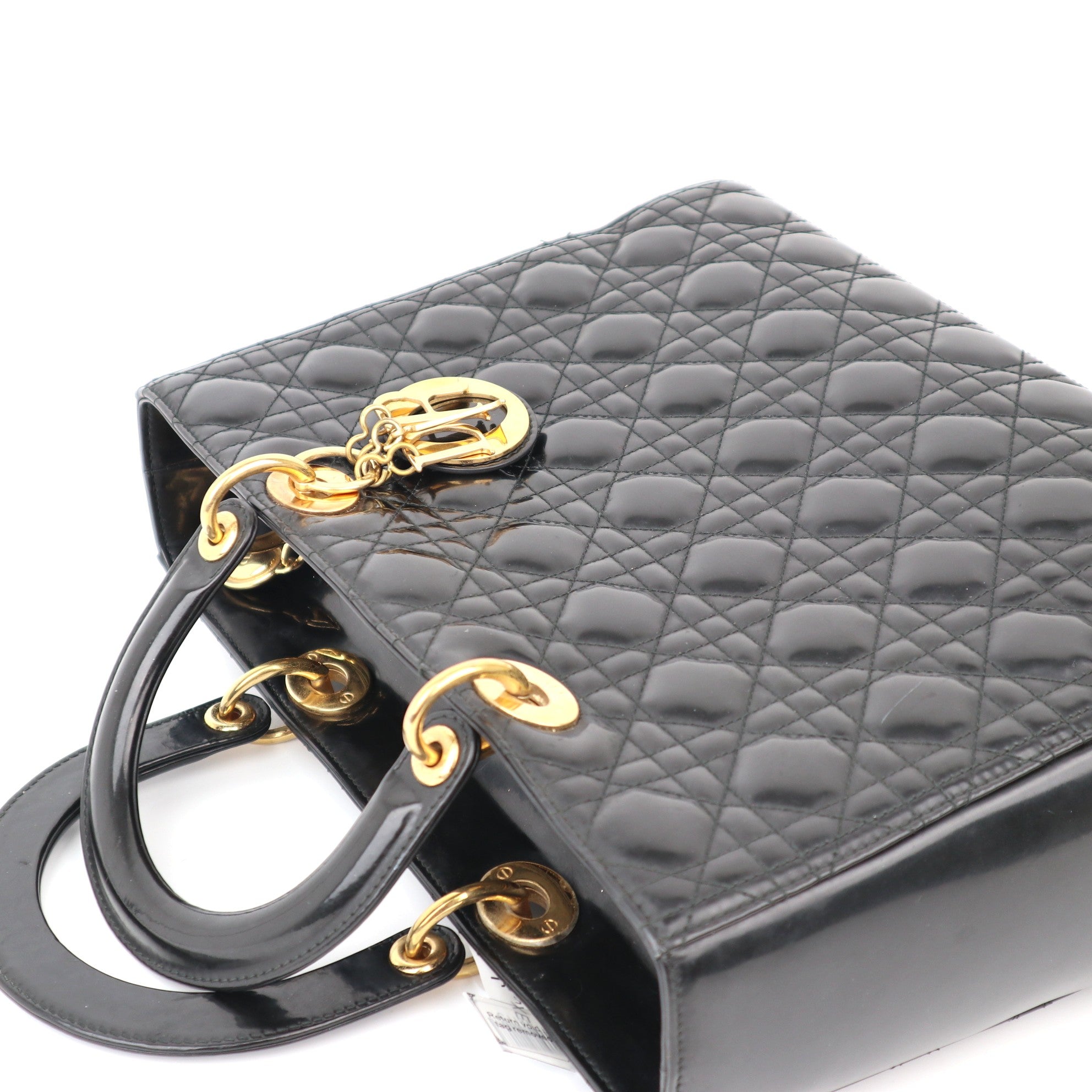 C1181 Dior Lady Dior Large Black Patent Leather Totes Bag-Pre Owned