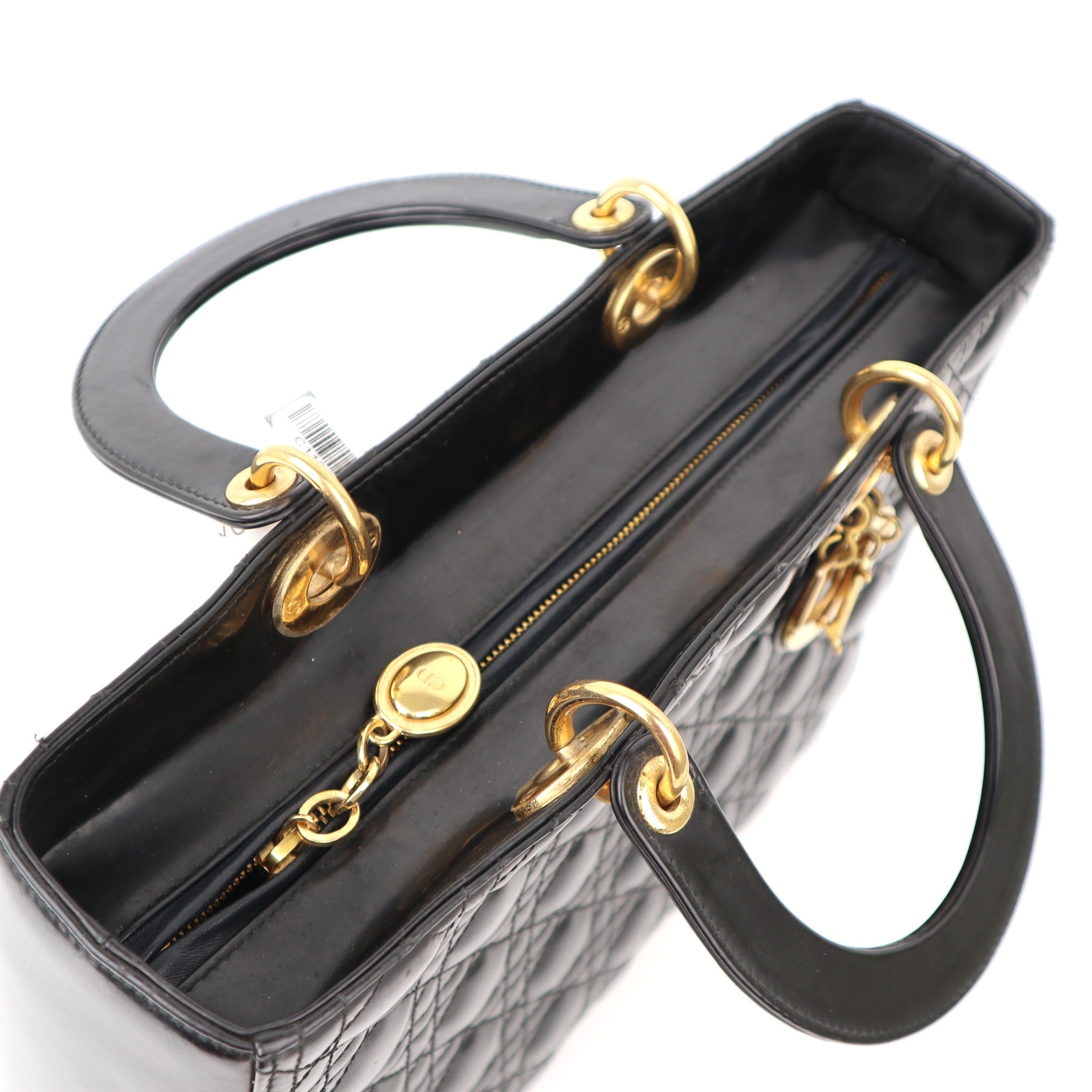 C1181 Dior Lady Dior Large Black Patent Leather Totes Bag-Pre Owned