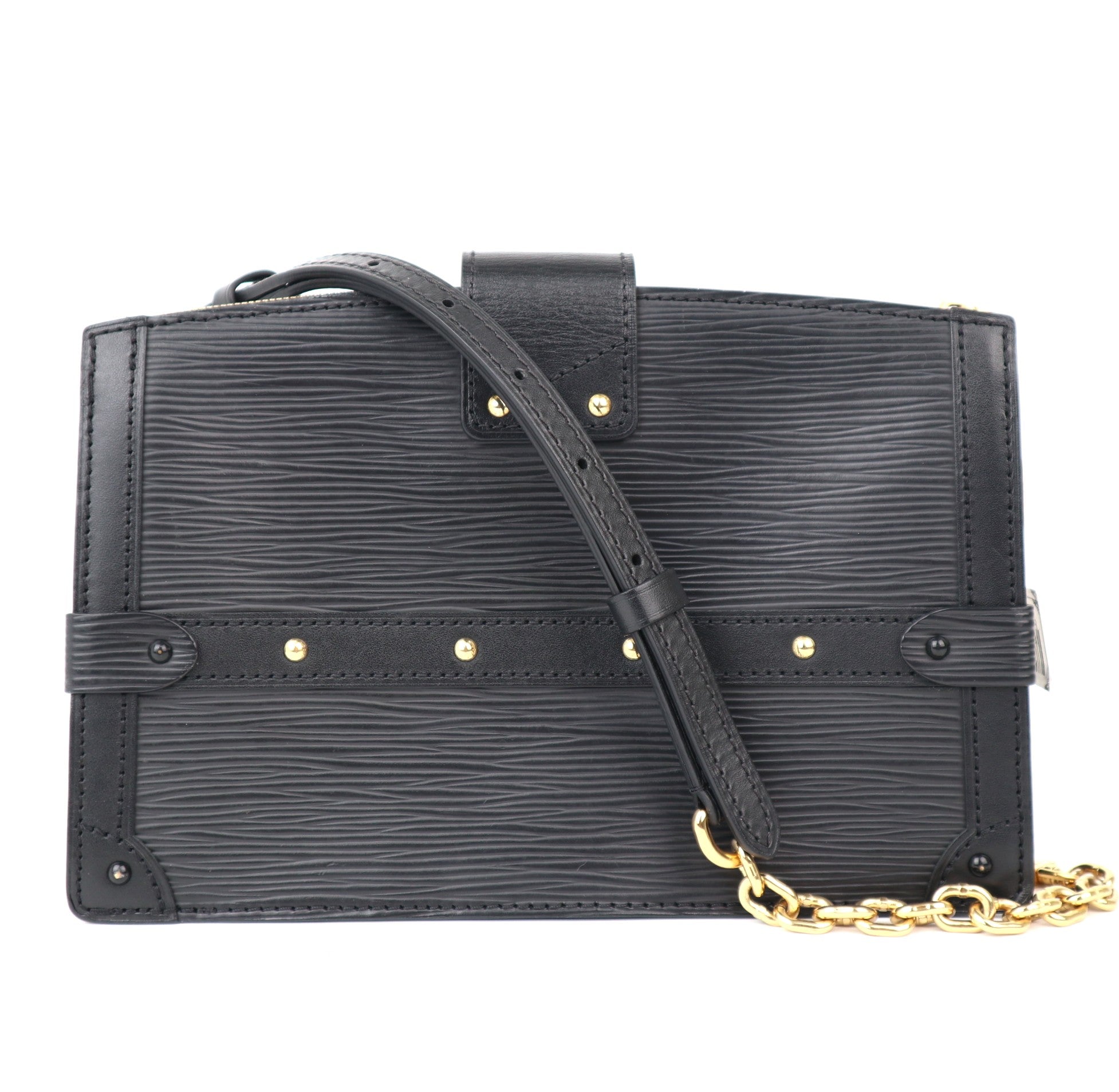 C1175 Louis Vuitton Black Epi Leather Trunk Clutch Bag-Pre Owned