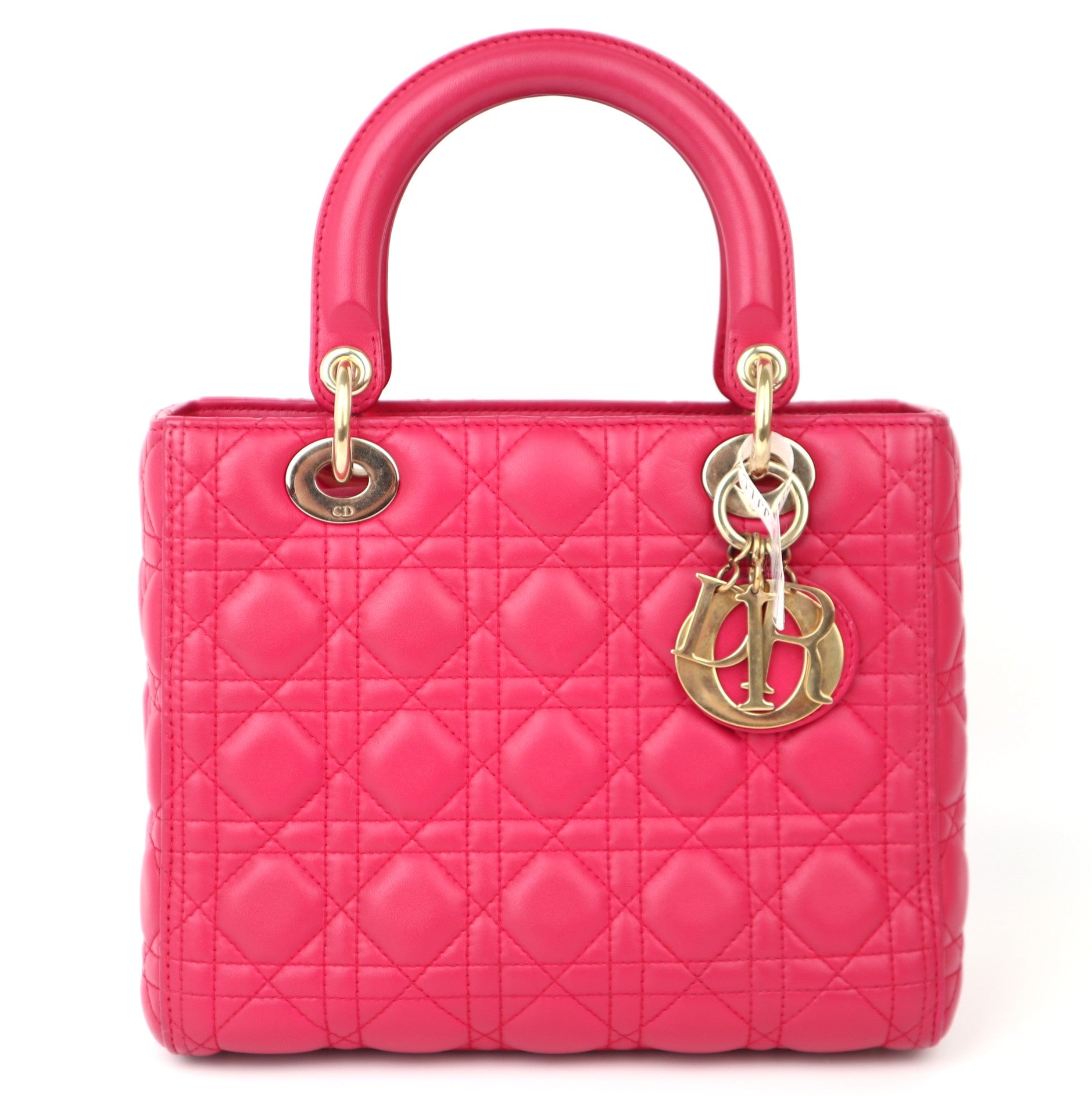C1176 Christian Dior Pink Cannage Quilted Lambskin Leather Medium Lady Dior Bag-Pre Owned