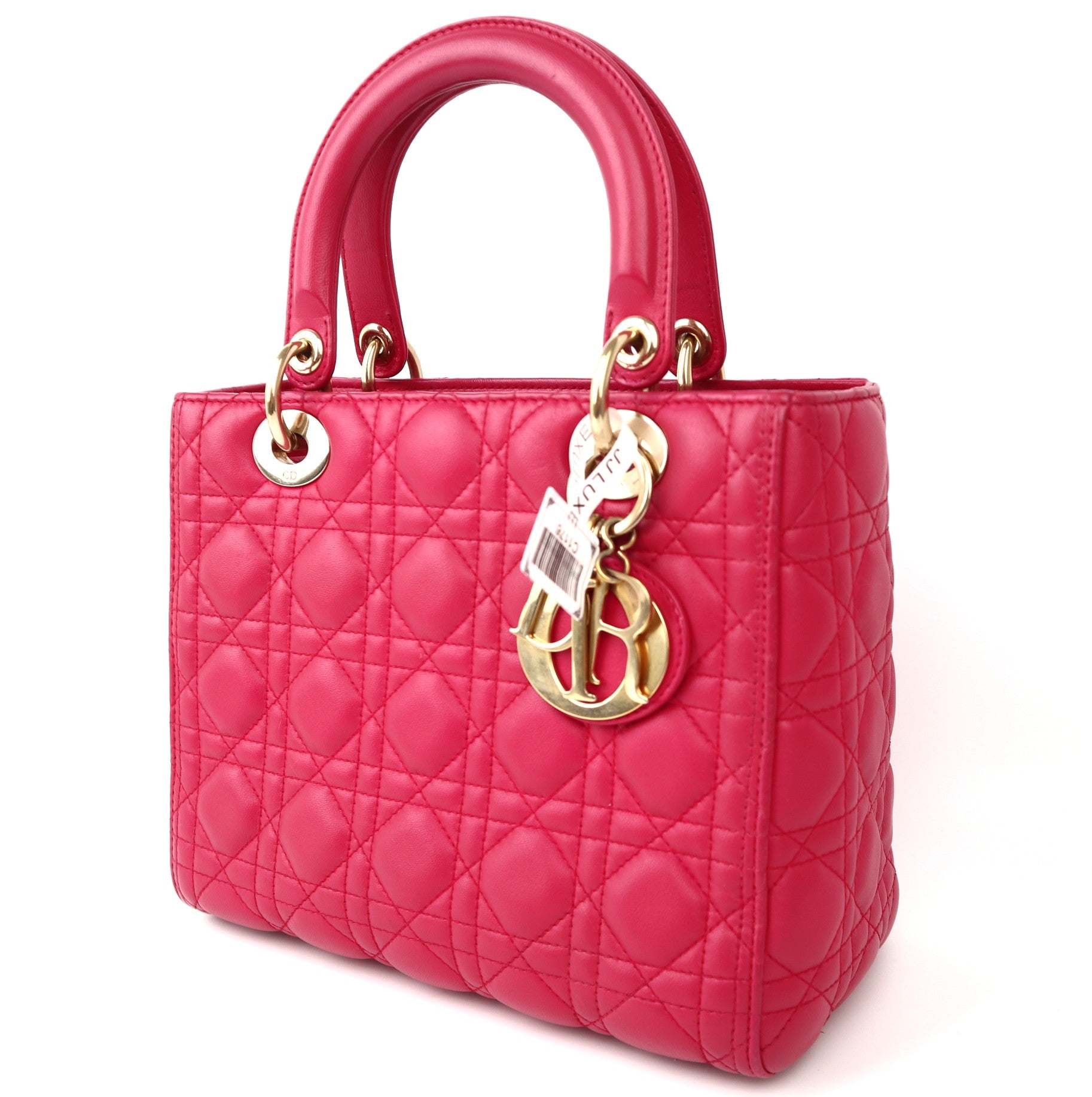 C1176 Christian Dior Pink Cannage Quilted Lambskin Leather Medium Lady Dior Bag-Pre Owned