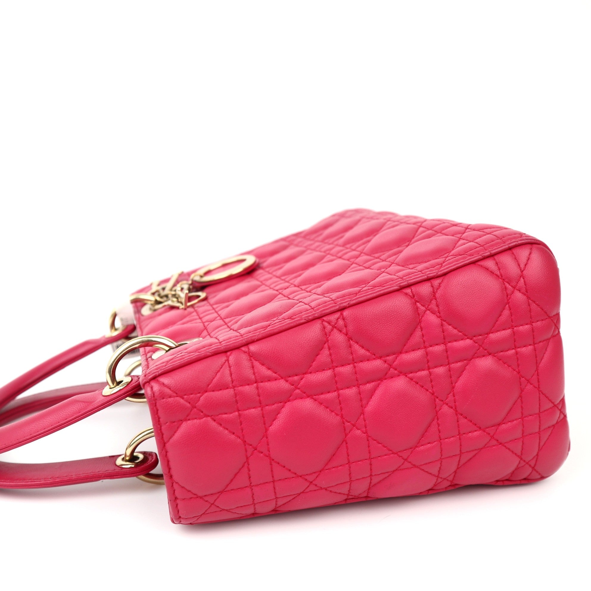 C1176 Christian Dior Pink Cannage Quilted Lambskin Leather Medium Lady Dior Bag-Pre Owned