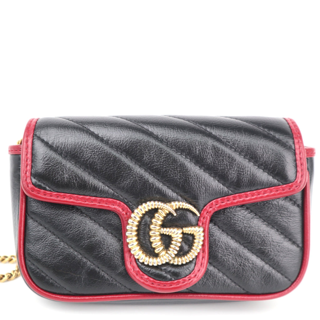 C2636 Gucci Crossbody Bag Black/Red Quilted Leather Marmont Super Mini Torchon Crossbody Bag | Pre-Owned Very Good Black / Red Quilted Leather