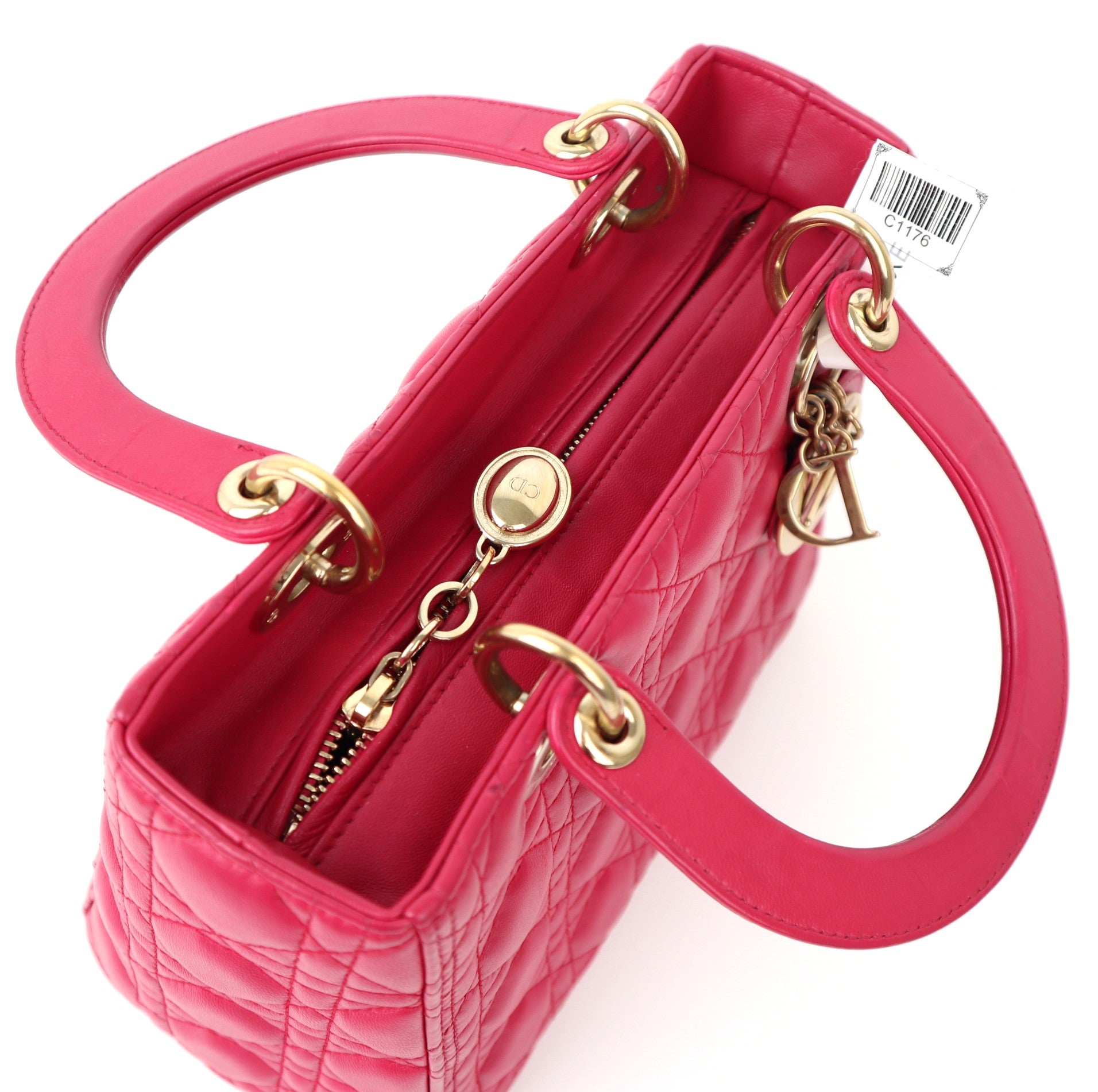 C1176 Christian Dior Pink Cannage Quilted Lambskin Leather Medium Lady Dior Bag-Pre Owned