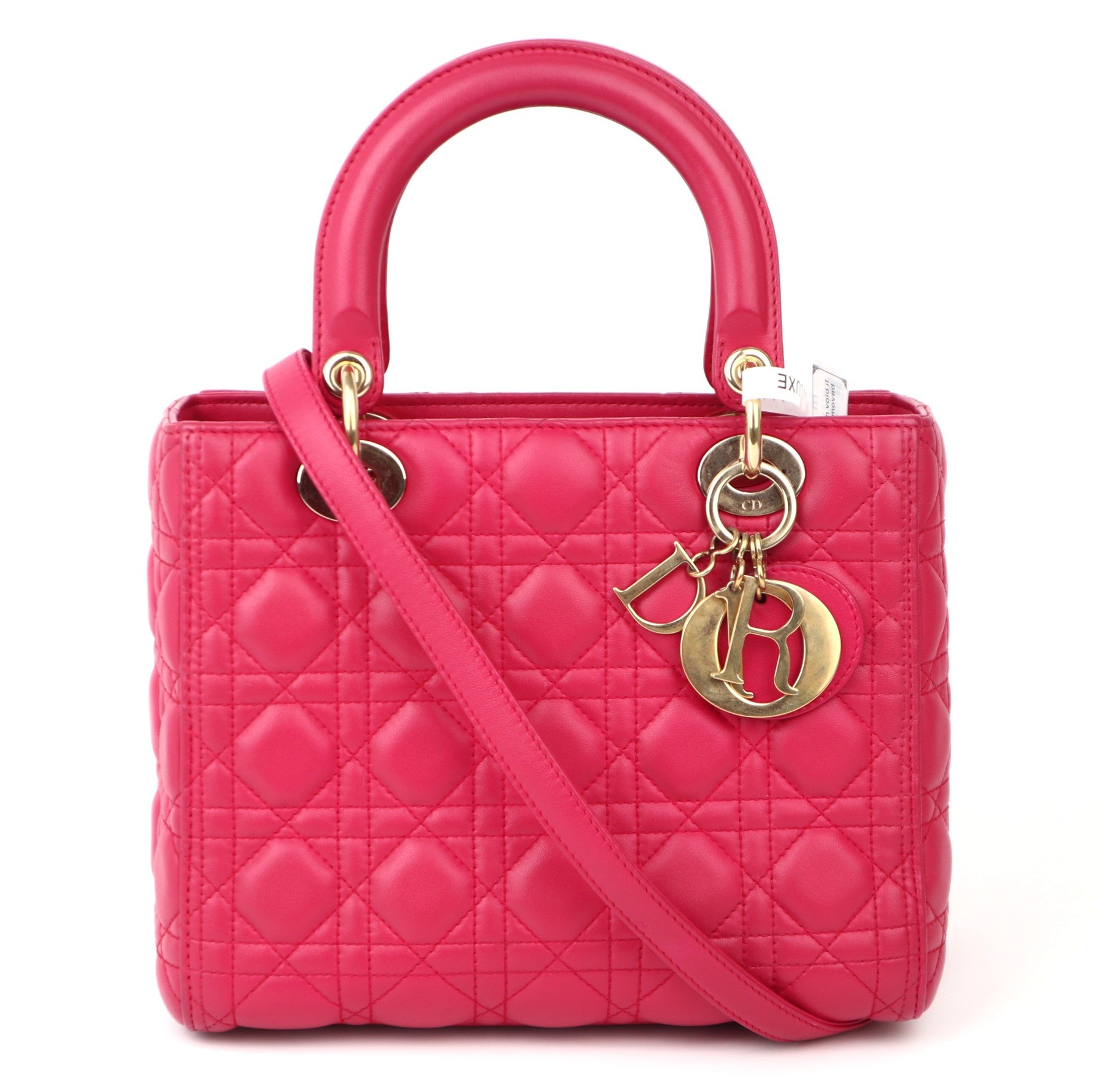 C1176 Christian Dior Pink Cannage Quilted Lambskin Leather Medium Lady Dior Bag-Pre Owned