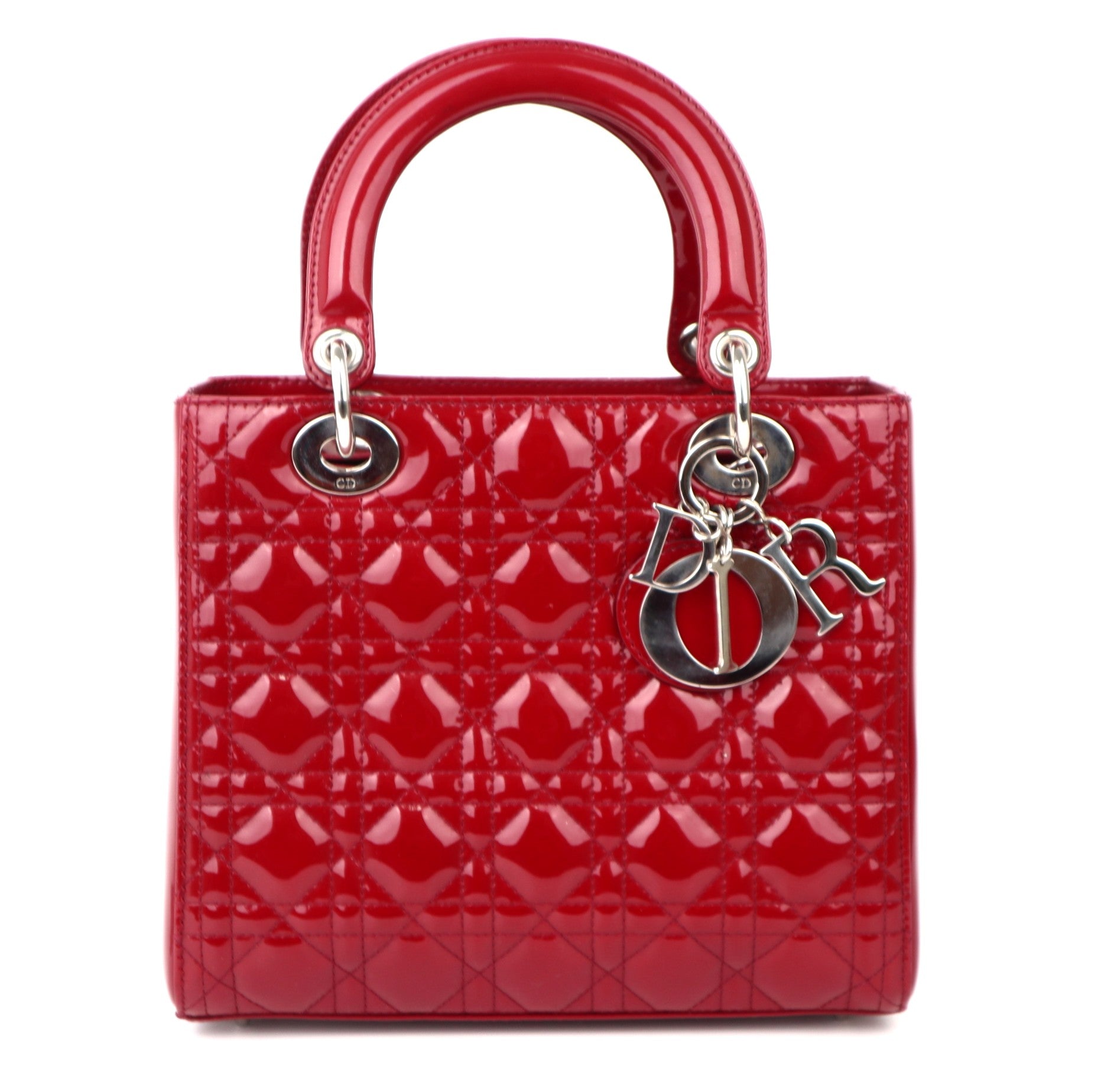 C1178 Christian Dior burgundy Patent Cannage Medium Lady Dior-Pre Owned
