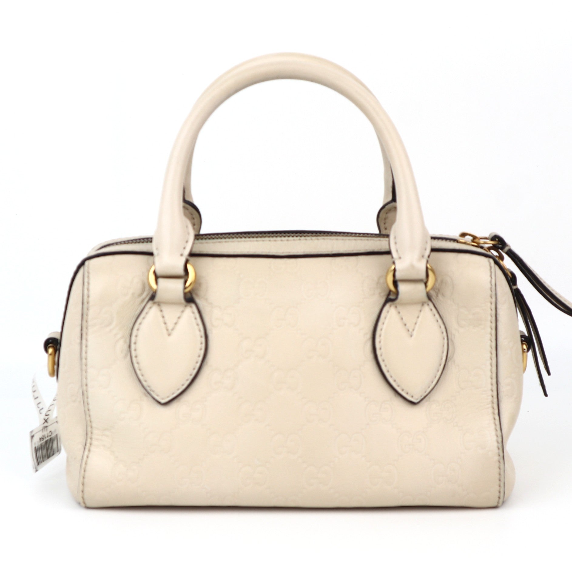 C1184 Gucci  White Guccissima Leather Boston Bag -Pre Owned