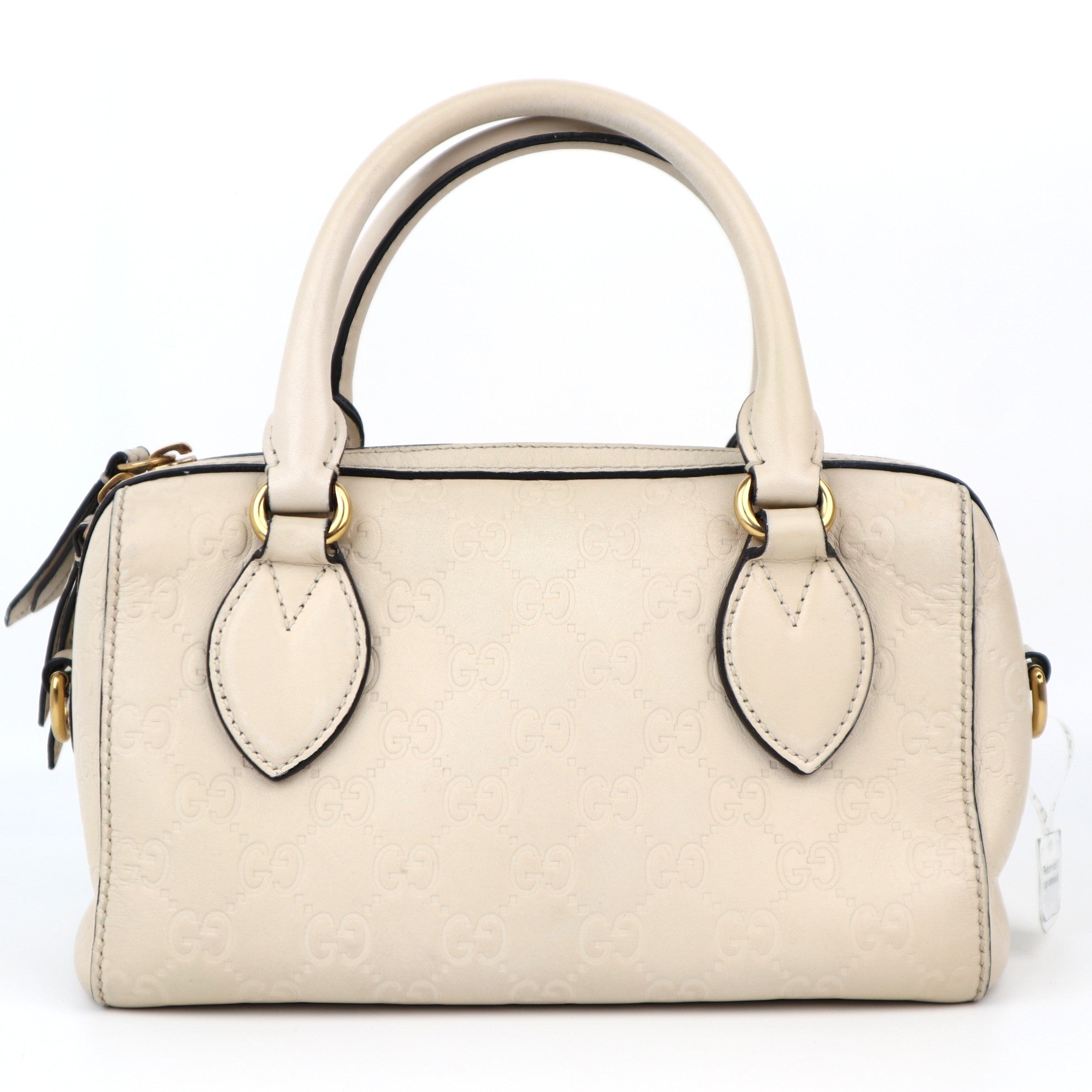 C1184 Gucci  White Guccissima Leather Boston Bag -Pre Owned