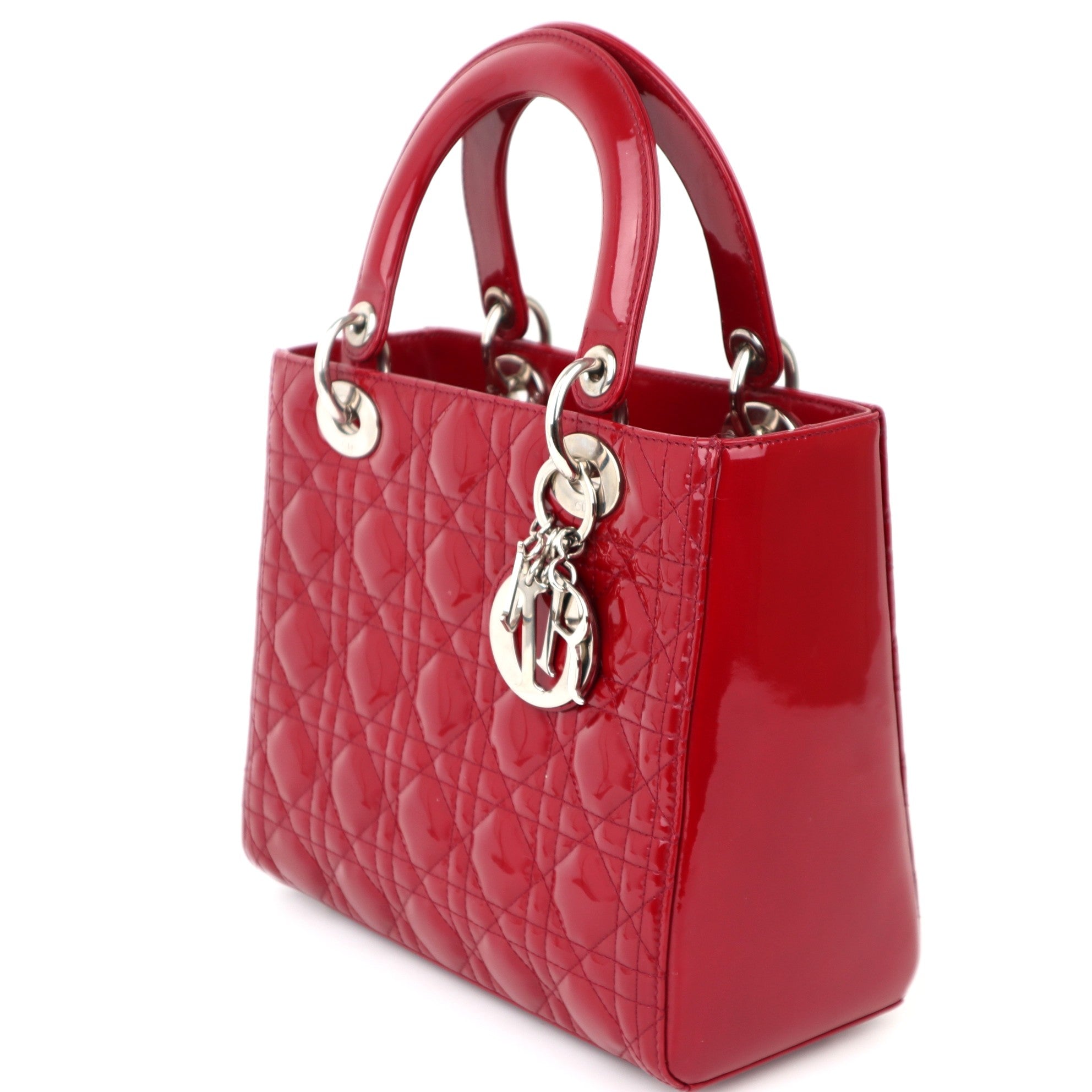 C1178 Christian Dior burgundy Patent Cannage Medium Lady Dior-Pre Owned