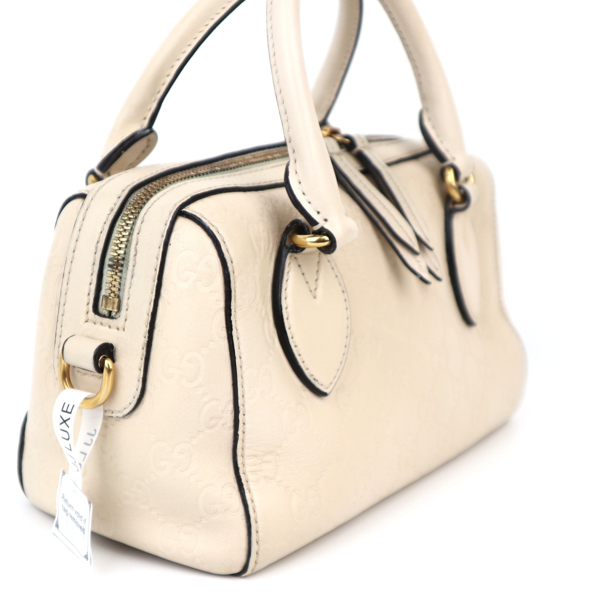 C1184 Gucci  White Guccissima Leather Boston Bag -Pre Owned