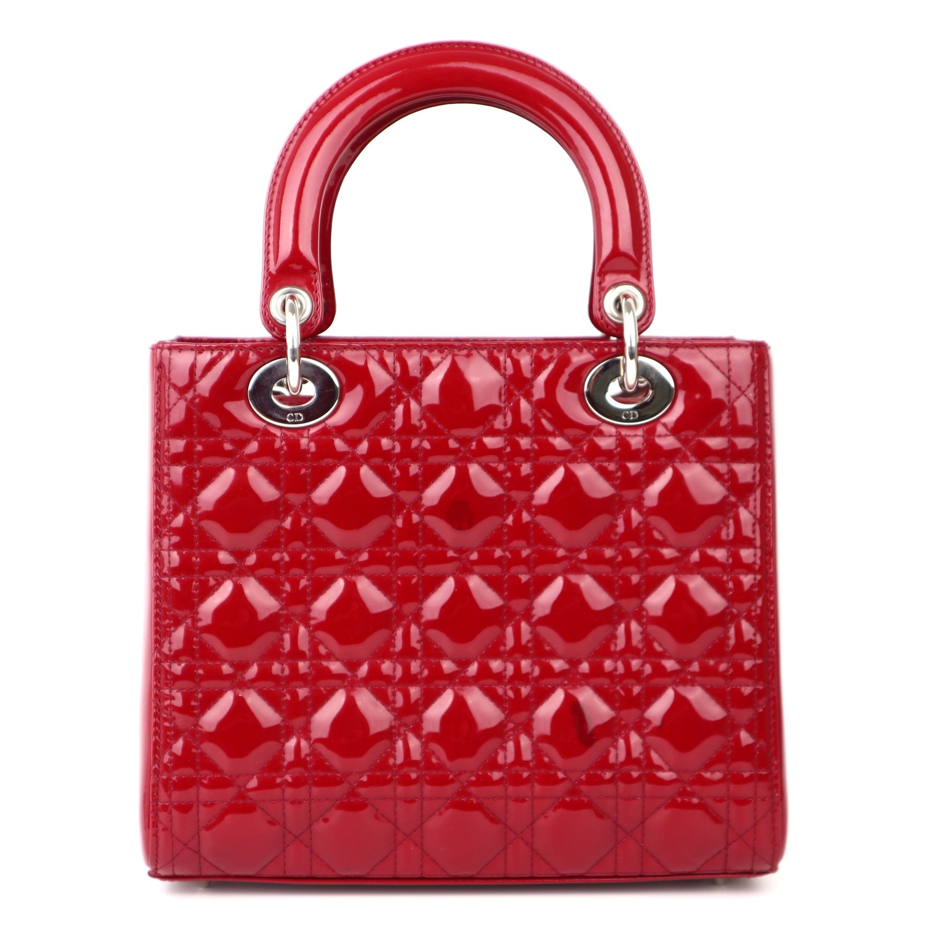 C1178 Christian Dior burgundy Patent Cannage Medium Lady Dior-Pre Owned