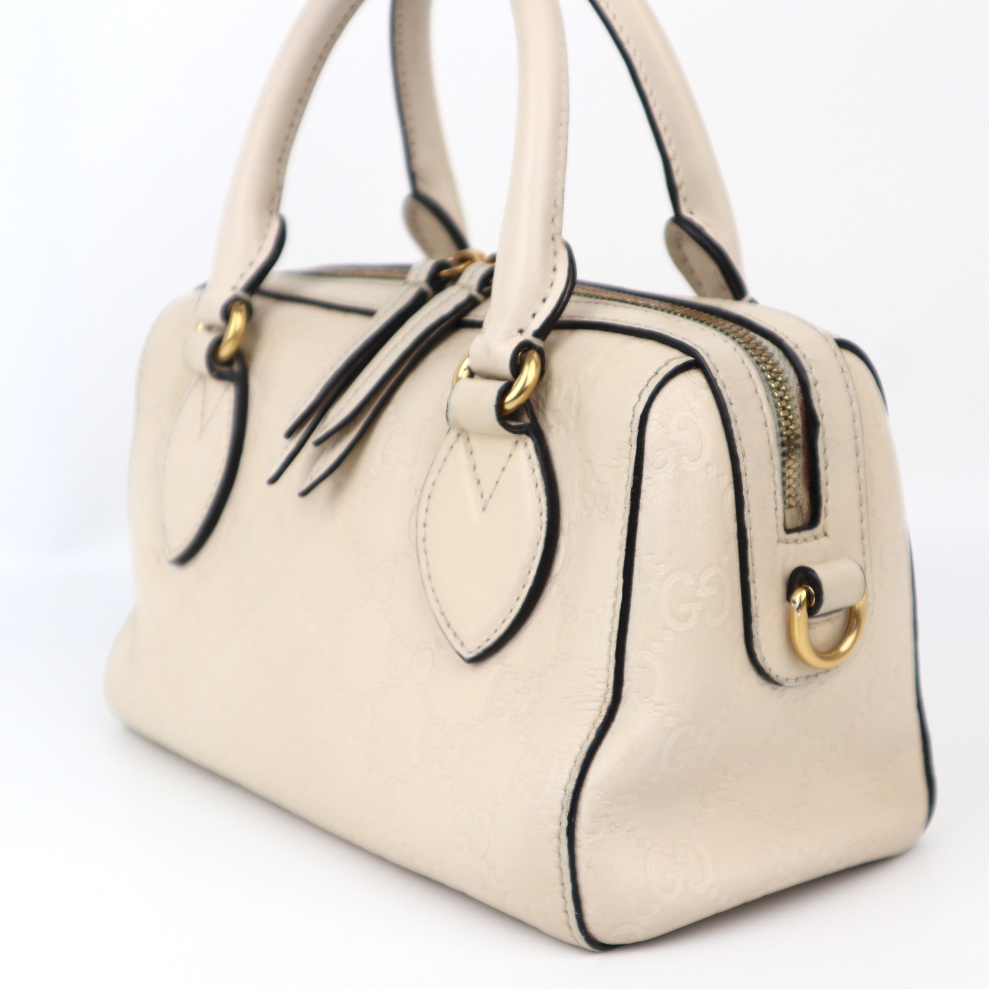 C1184 Gucci  White Guccissima Leather Boston Bag -Pre Owned