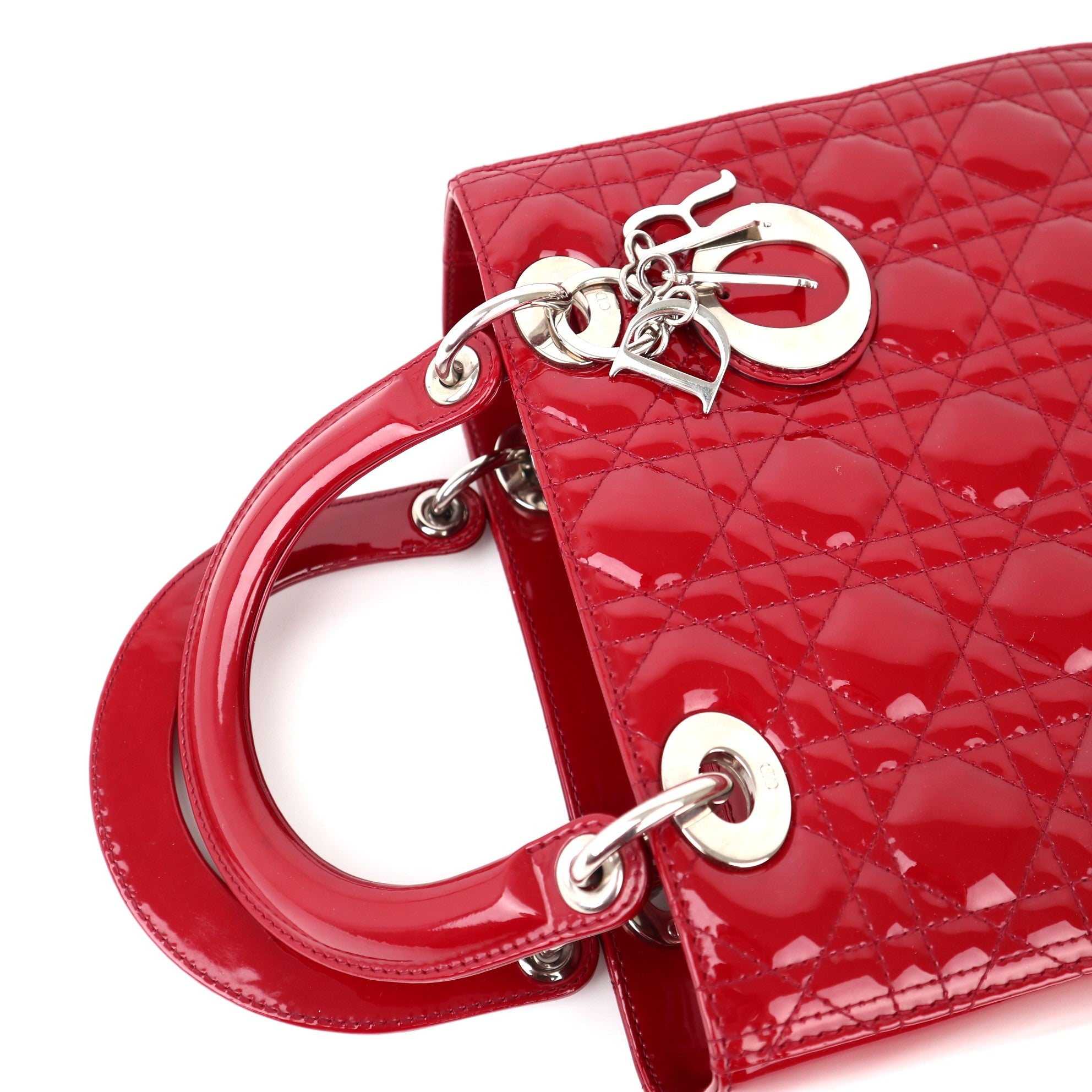 C1178 Christian Dior burgundy Patent Cannage Medium Lady Dior-Pre Owned
