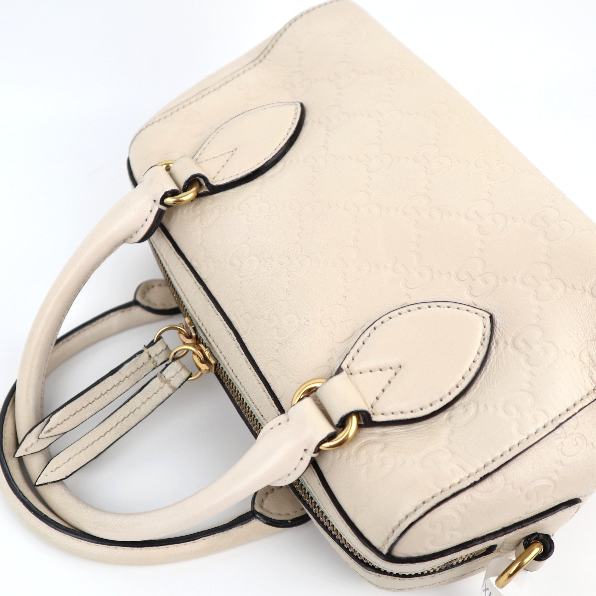 C1184 Gucci  White Guccissima Leather Boston Bag -Pre Owned
