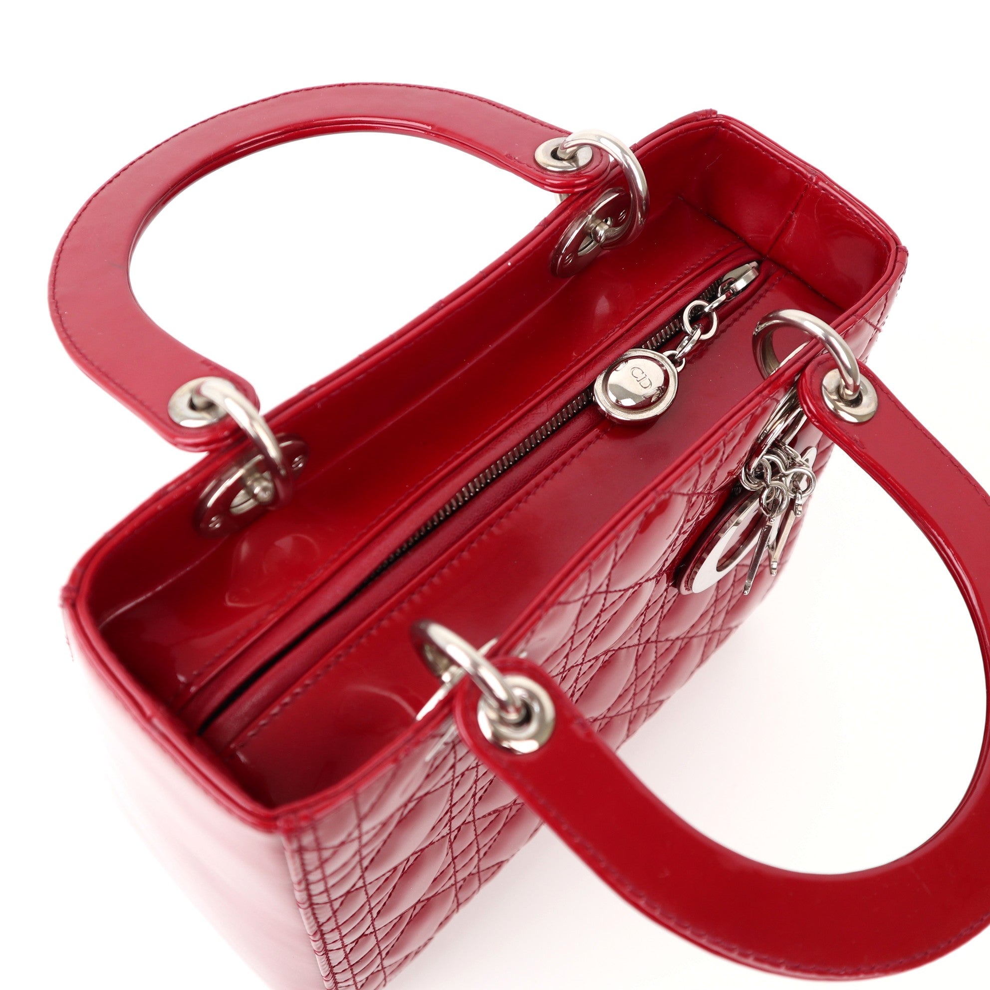 C1178 Christian Dior burgundy Patent Cannage Medium Lady Dior-Pre Owned