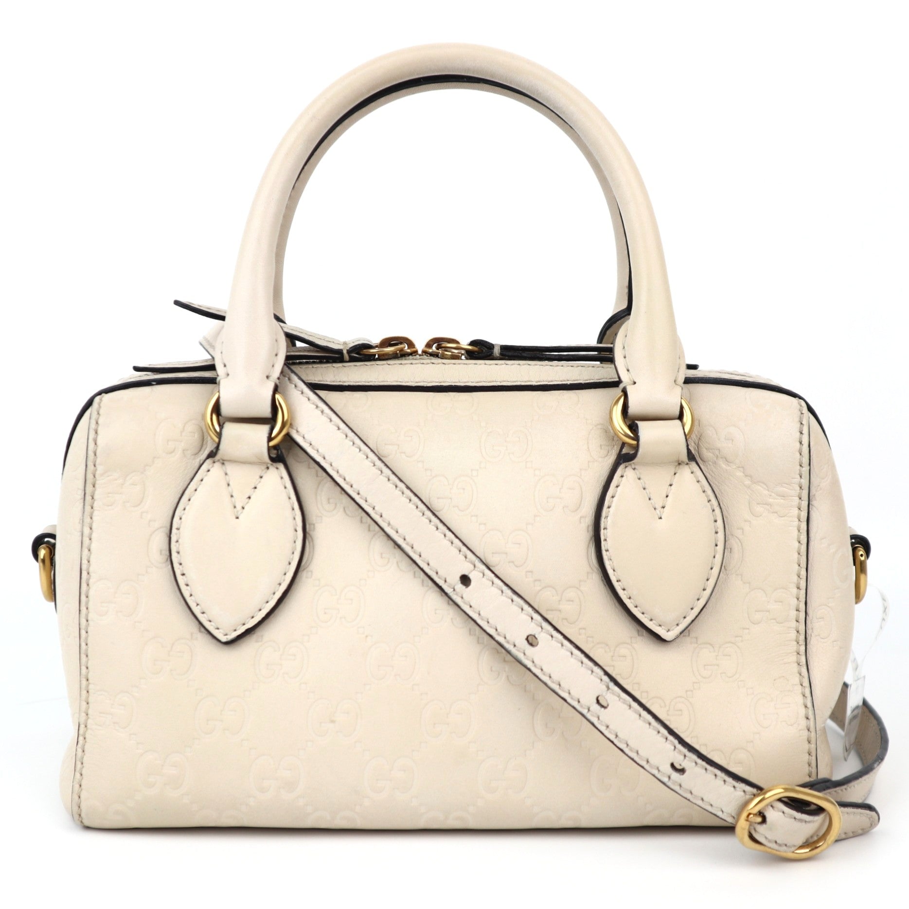 C1184 Gucci  White Guccissima Leather Boston Bag -Pre Owned