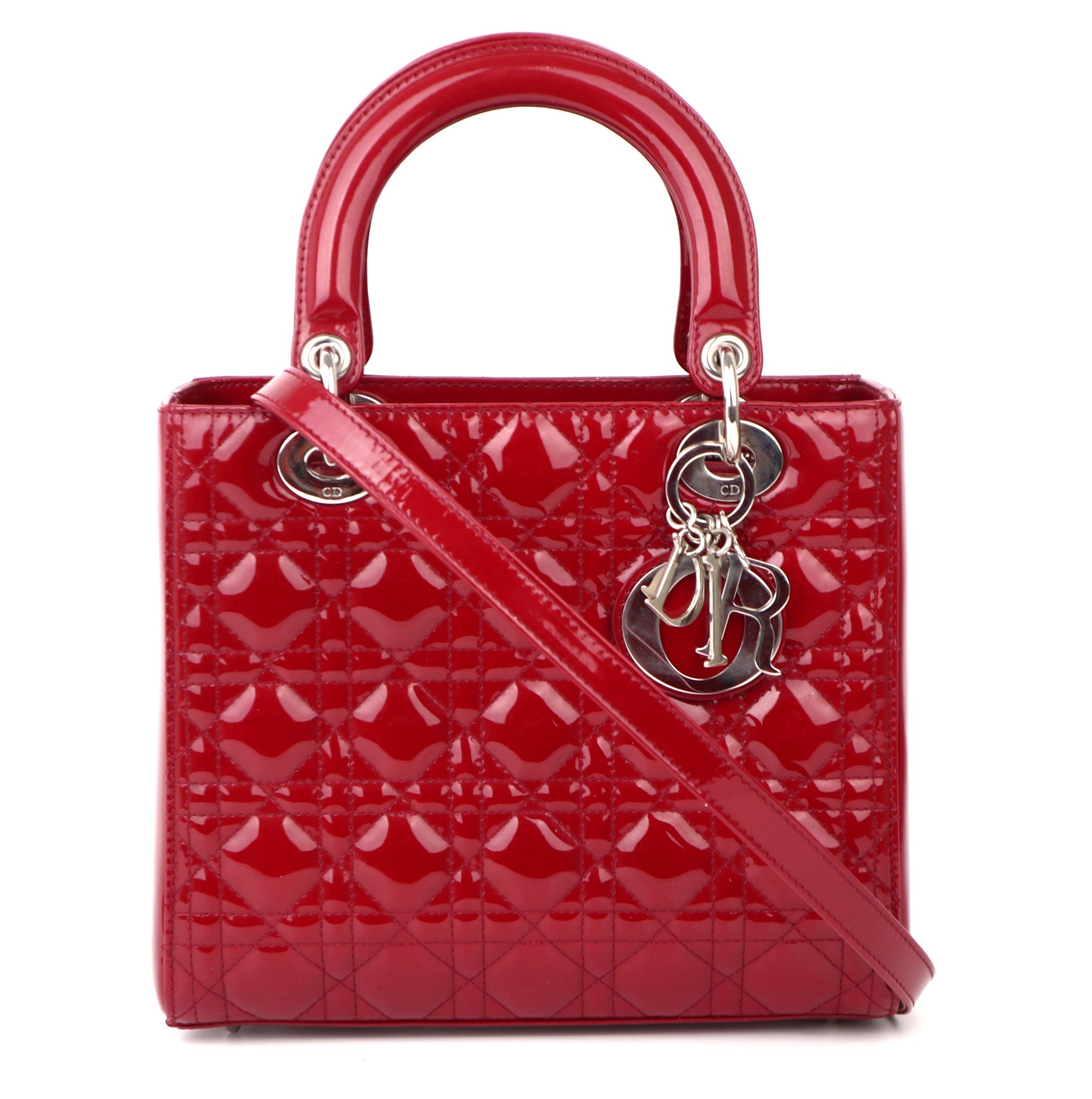 C1178 Christian Dior burgundy Patent Cannage Medium Lady Dior-Pre Owned