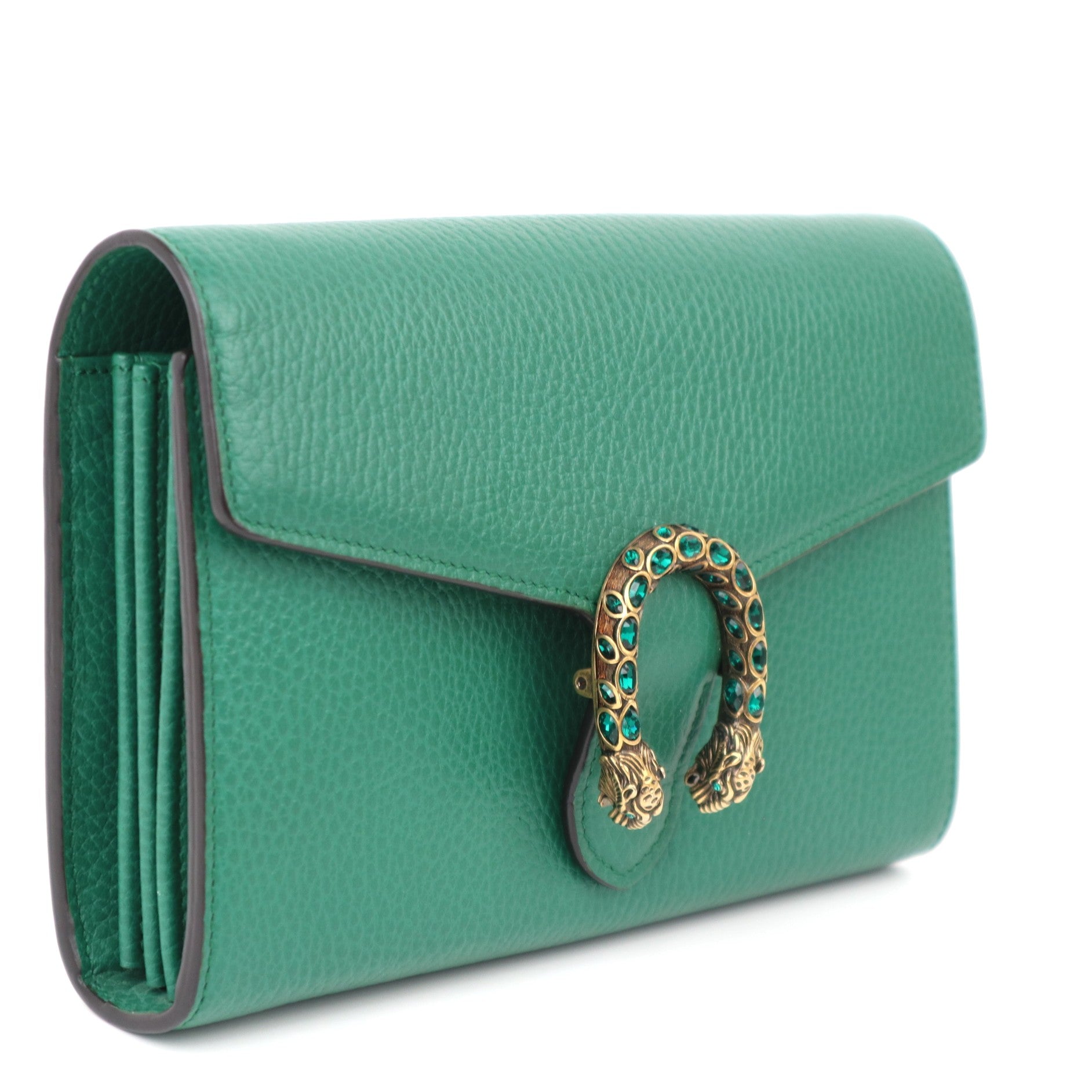 C1186 Gucci Dionysus Chain Wallet Leather  crossbody bag Green-Pre Owned