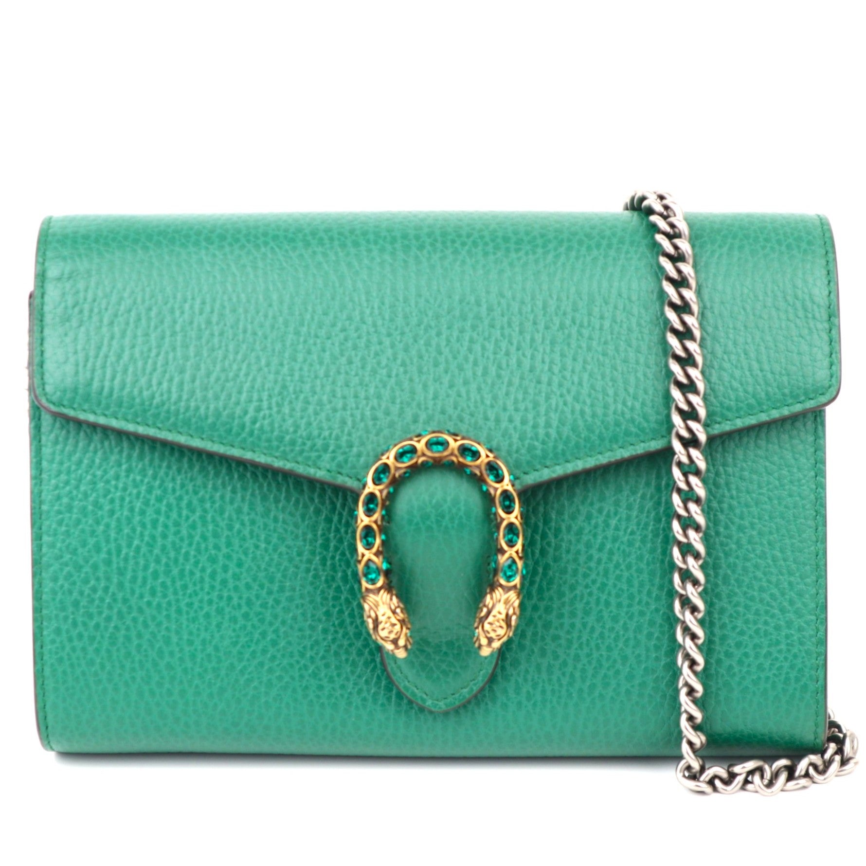 C1186 Gucci Dionysus Chain Wallet Leather  crossbody bag Green-Pre Owned