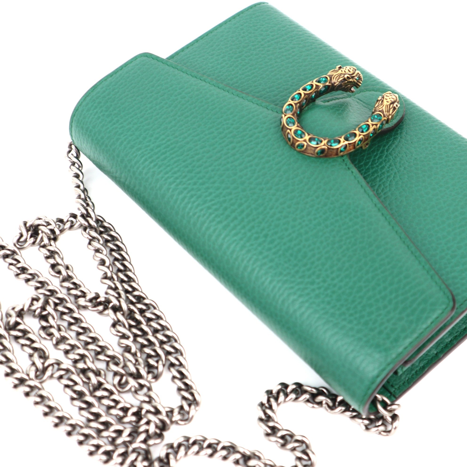 C1186 Gucci Dionysus Chain Wallet Leather  crossbody bag Green-Pre Owned