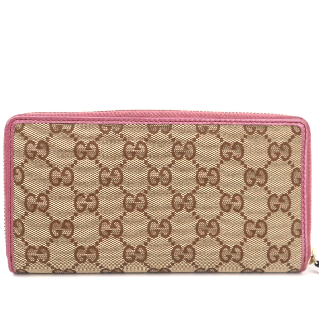 C2644 Gucci Wallet GG Canvas Wallet With Purple Leather Trim & Gold Heart Pink | Pre-Owned Excellent Pink GG monogram Canvas, Leather