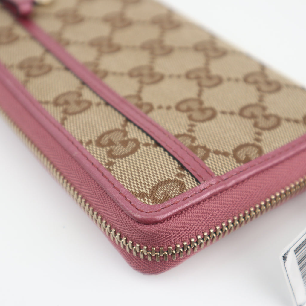 C2644 Gucci Wallet GG Canvas Wallet With Purple Leather Trim & Gold Heart Pink | Pre-Owned Excellent Pink GG monogram Canvas, Leather