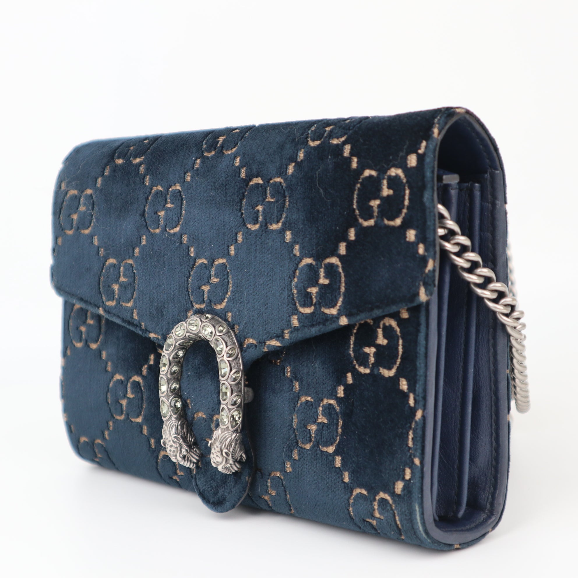 C1199 Gucci Blue GG Velvet Super  Dionysus Chain Bag-Pre Owned