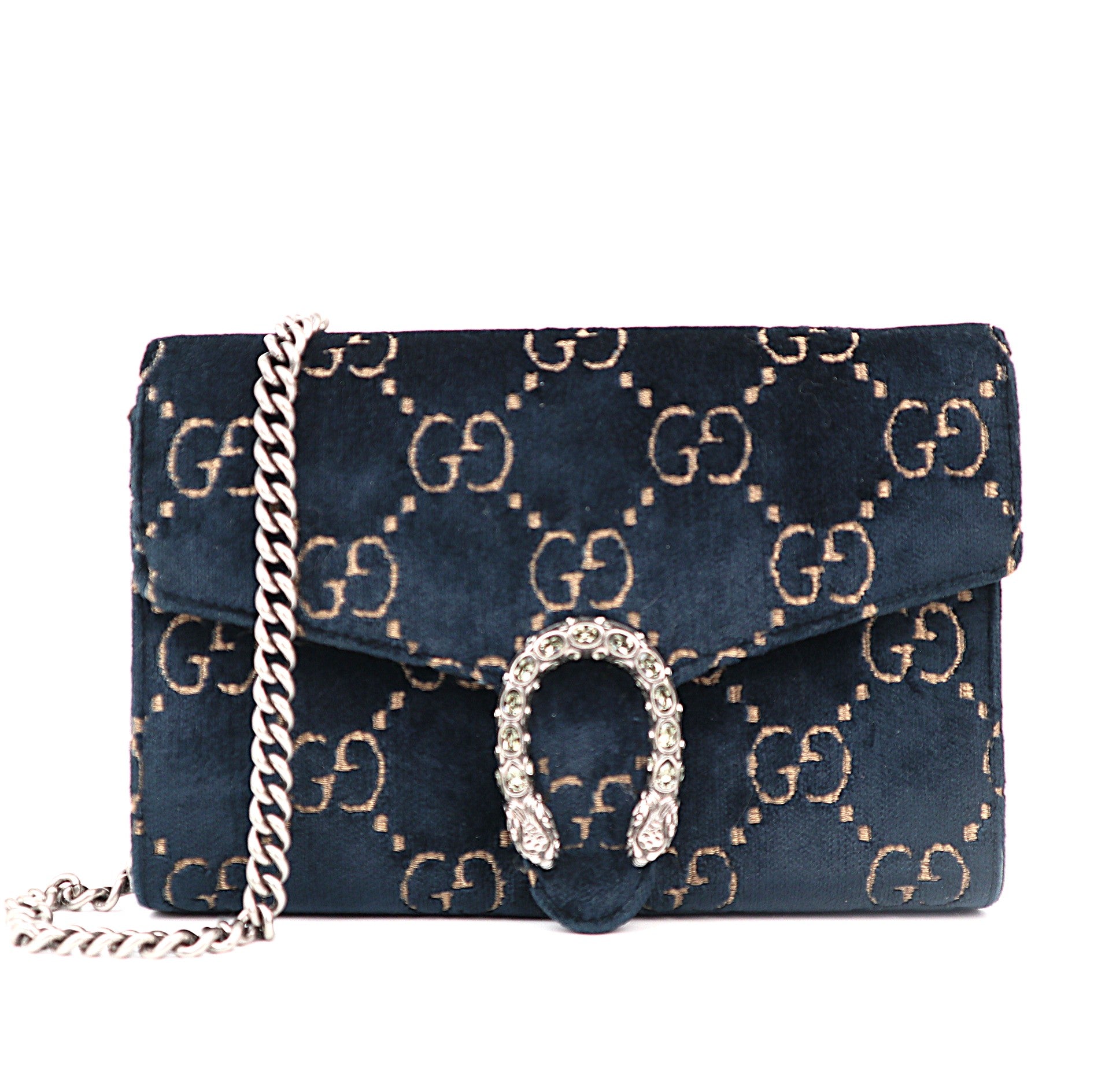 C1199 Gucci Blue GG Velvet Super  Dionysus Chain Bag-Pre Owned