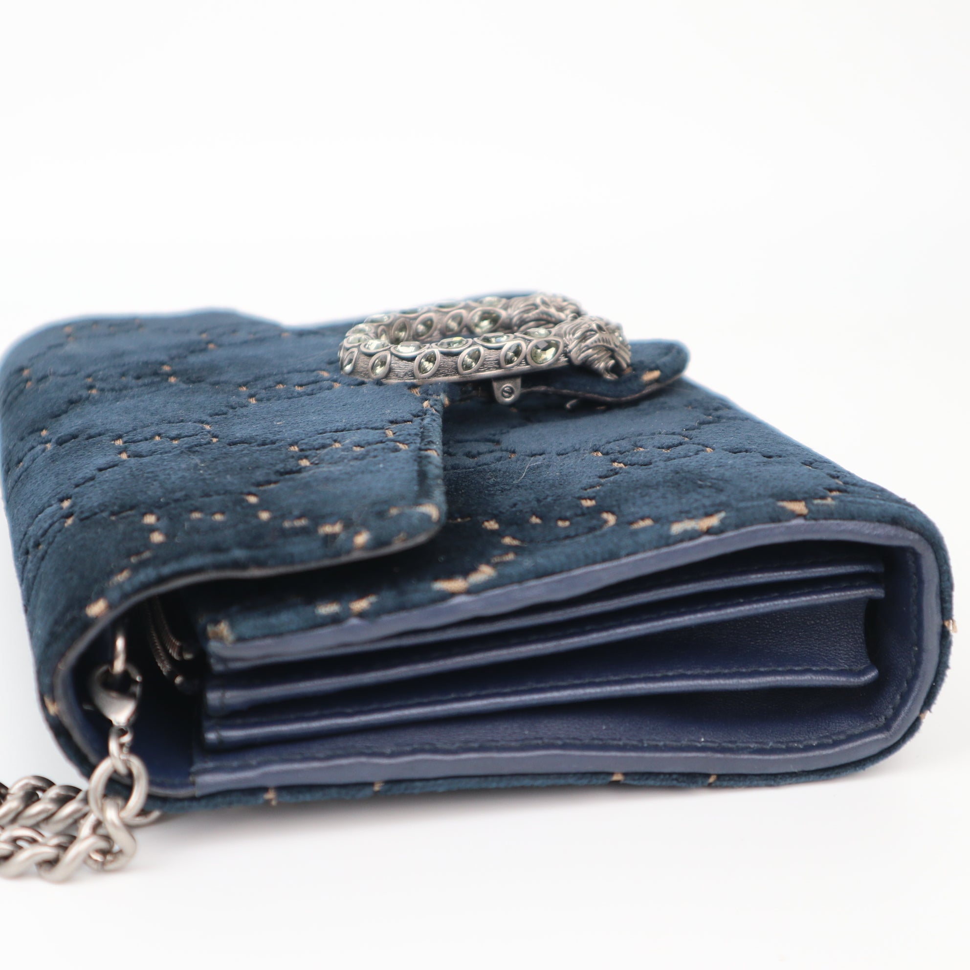 C1199 Gucci Blue GG Velvet Super  Dionysus Chain Bag-Pre Owned