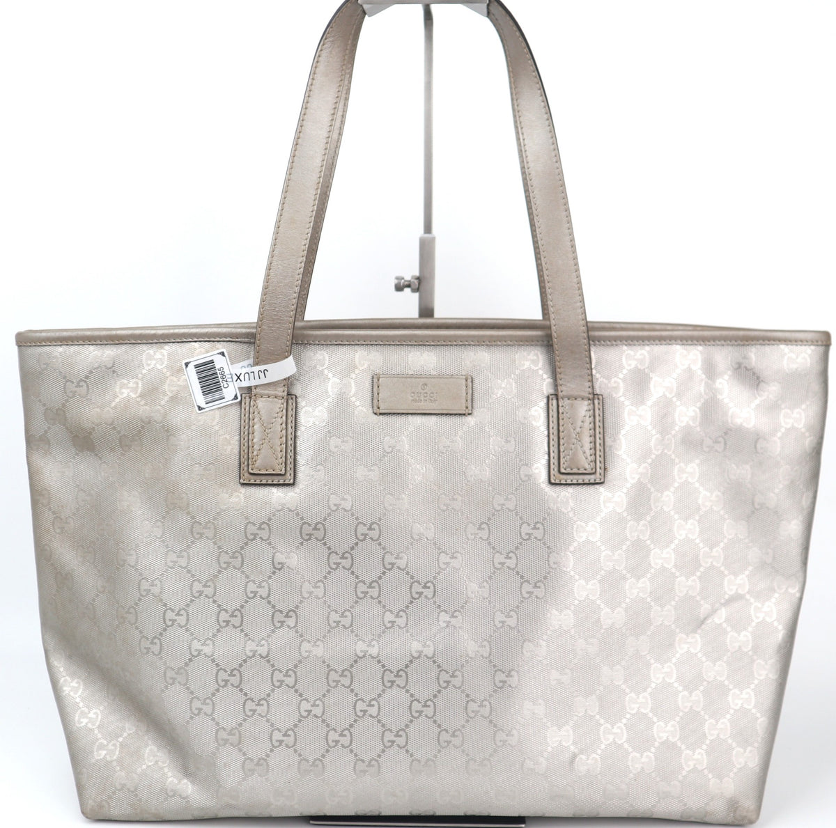 C2665 Gucci Tote Bag GG Imprimé Medium | Pre-Owned Excellent Silver Polyvinyl chloride (PVC) GG Imprimé