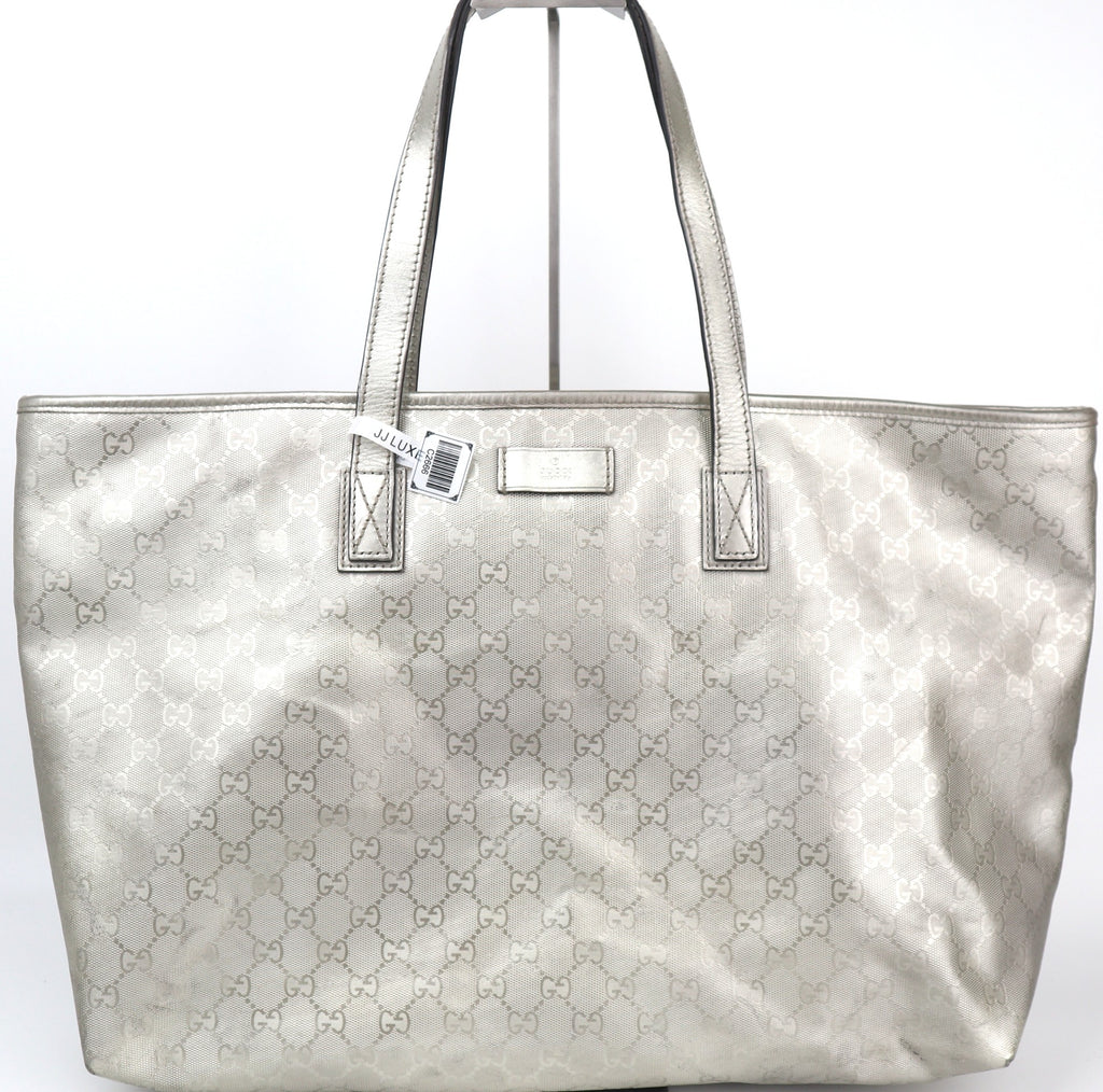 C2666 Gucci Tote Bag GG Imprimé Large | Pre-Owned Excellent Silver Polyvinyl chloride (PVC) GG Imprimé