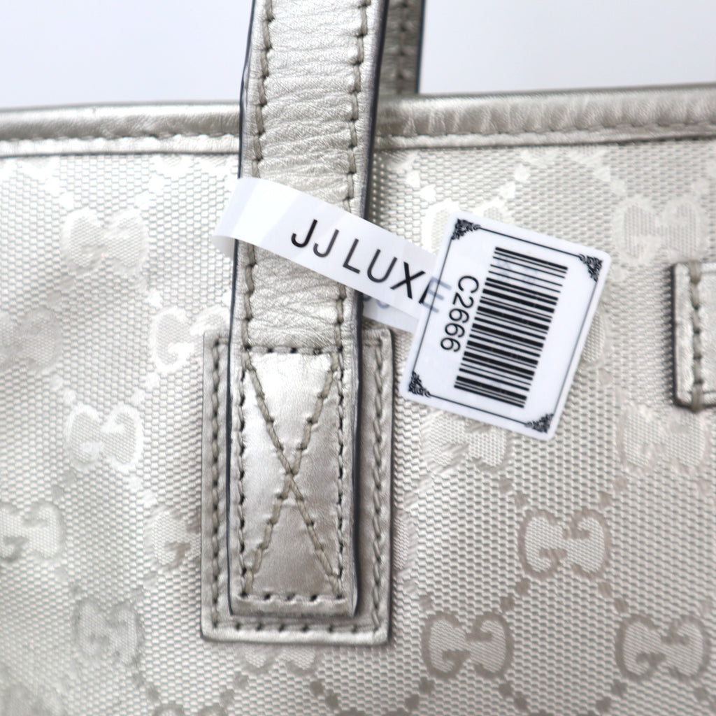 C2666 Gucci Tote Bag GG Imprimé Large | Pre-Owned Excellent Silver Polyvinyl chloride (PVC) GG Imprimé