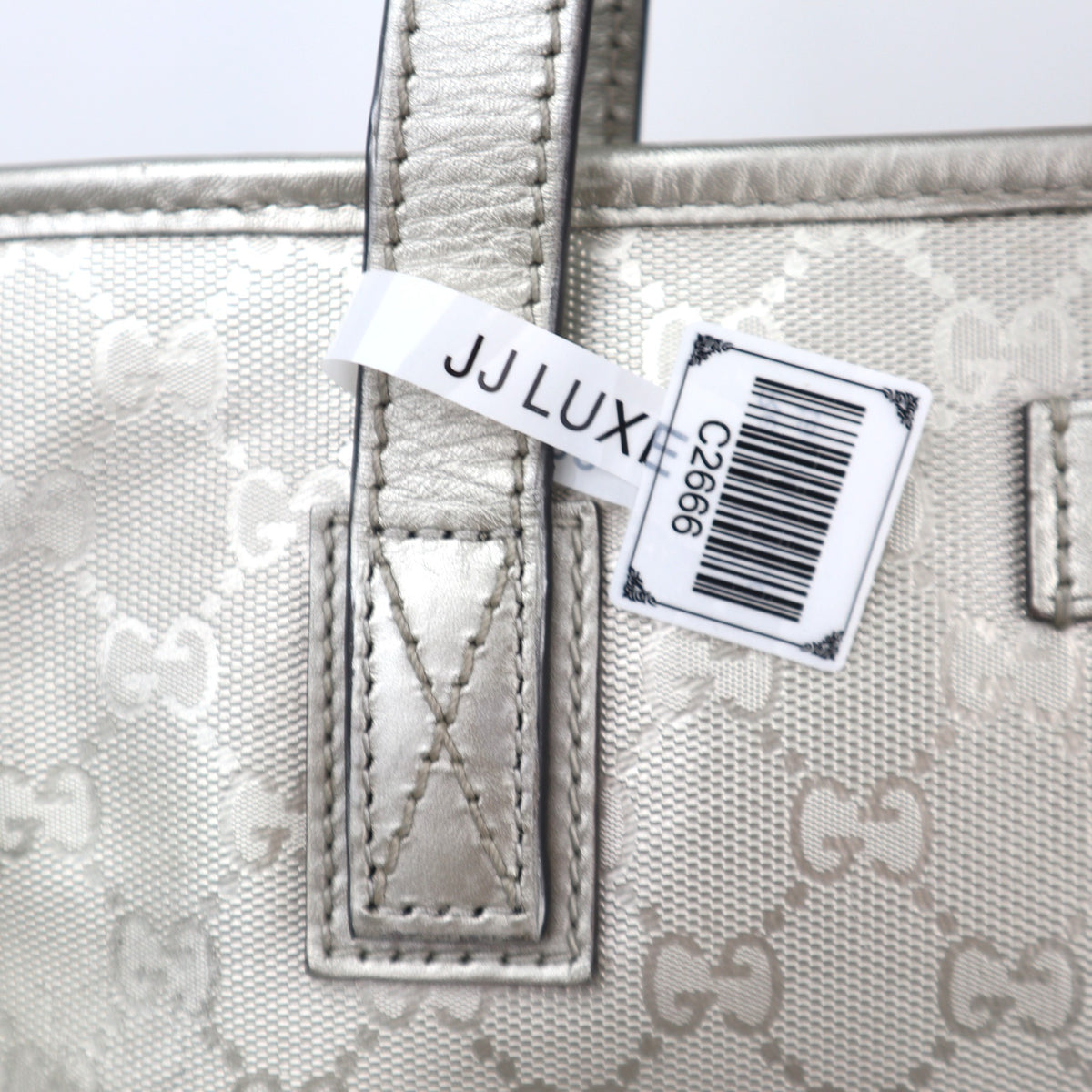 C2666 Gucci Tote Bag GG Imprimé Large | Pre-Owned Excellent Silver Polyvinyl chloride (PVC) GG Imprimé