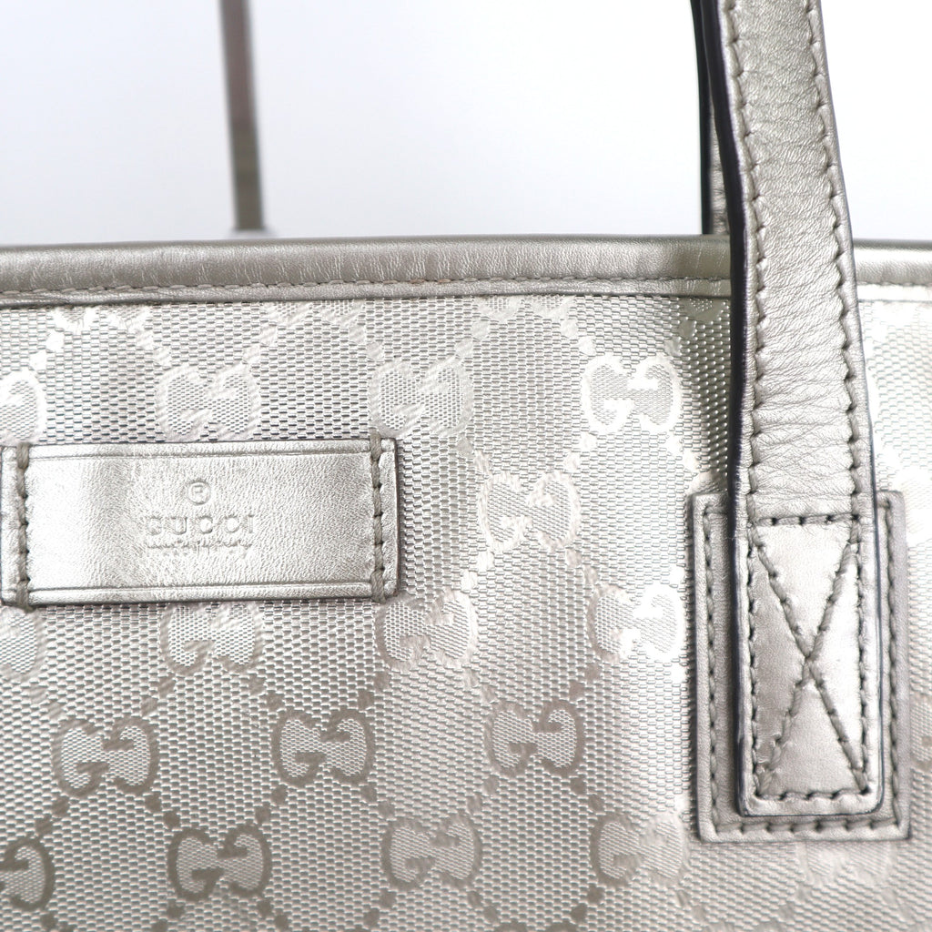 C2666 Gucci Tote Bag GG Imprimé Large | Pre-Owned Excellent Silver Polyvinyl chloride (PVC) GG Imprimé