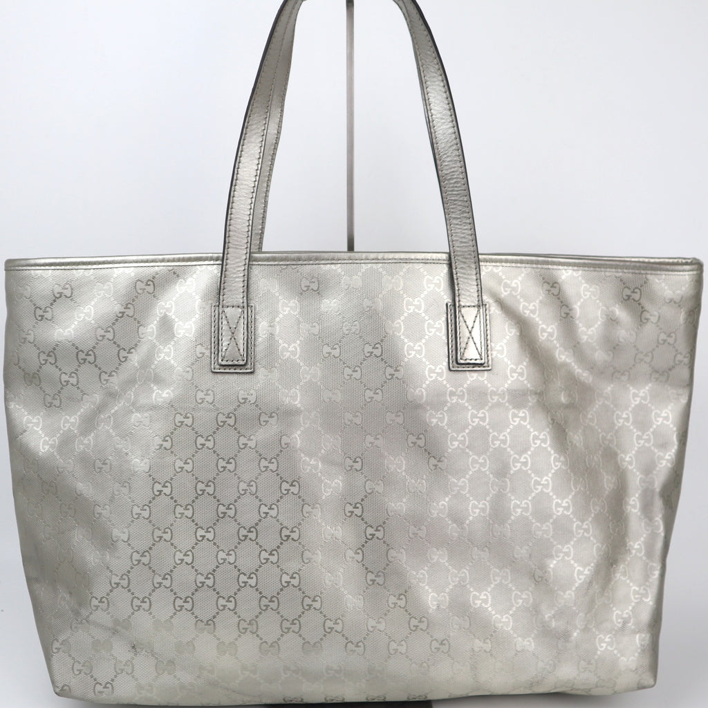 C2666 Gucci Tote Bag GG Imprimé Large | Pre-Owned Excellent Silver Polyvinyl chloride (PVC) GG Imprimé