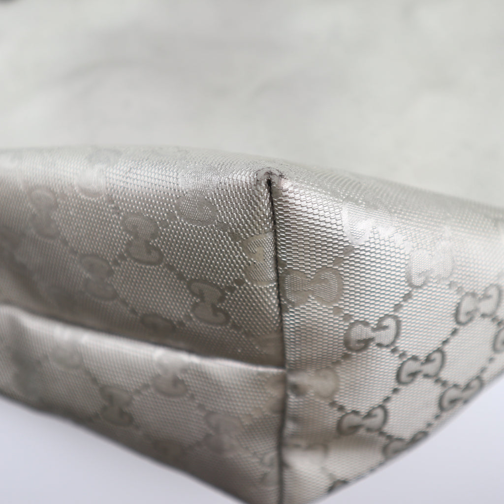 C2666 Gucci Tote Bag GG Imprimé Large | Pre-Owned Excellent Silver Polyvinyl chloride (PVC) GG Imprimé