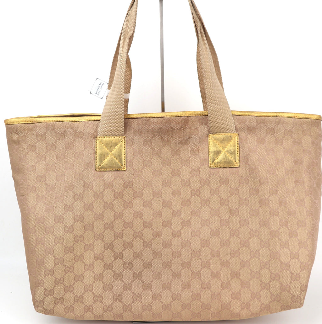 C2670 Gucci Tote Bag GG Canvas | Pre-Owned Very Good Beige / Tan / Gold Canvas GG