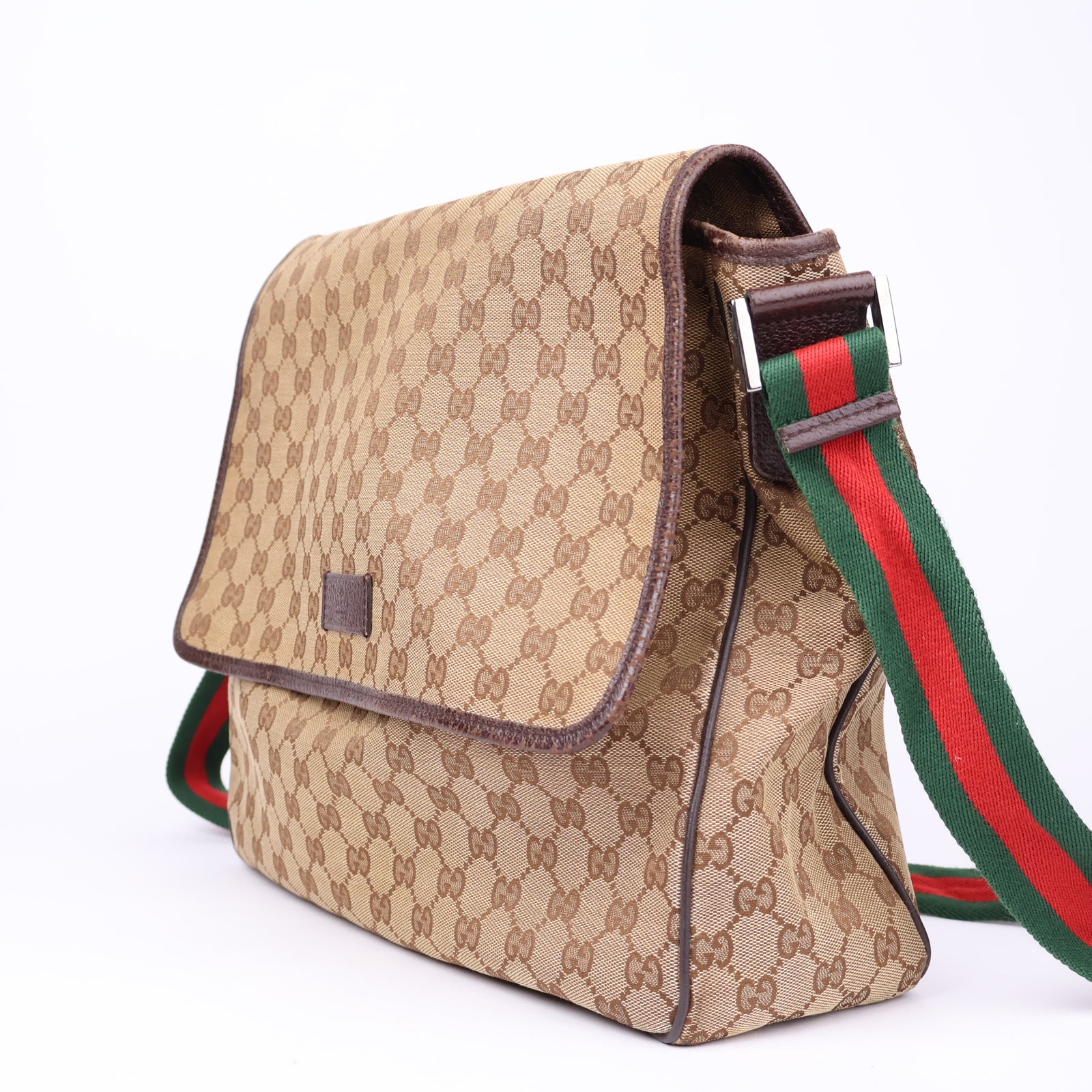 J1197 Gucci Web Strap Messenger GG Medium Brown- Pre Owned